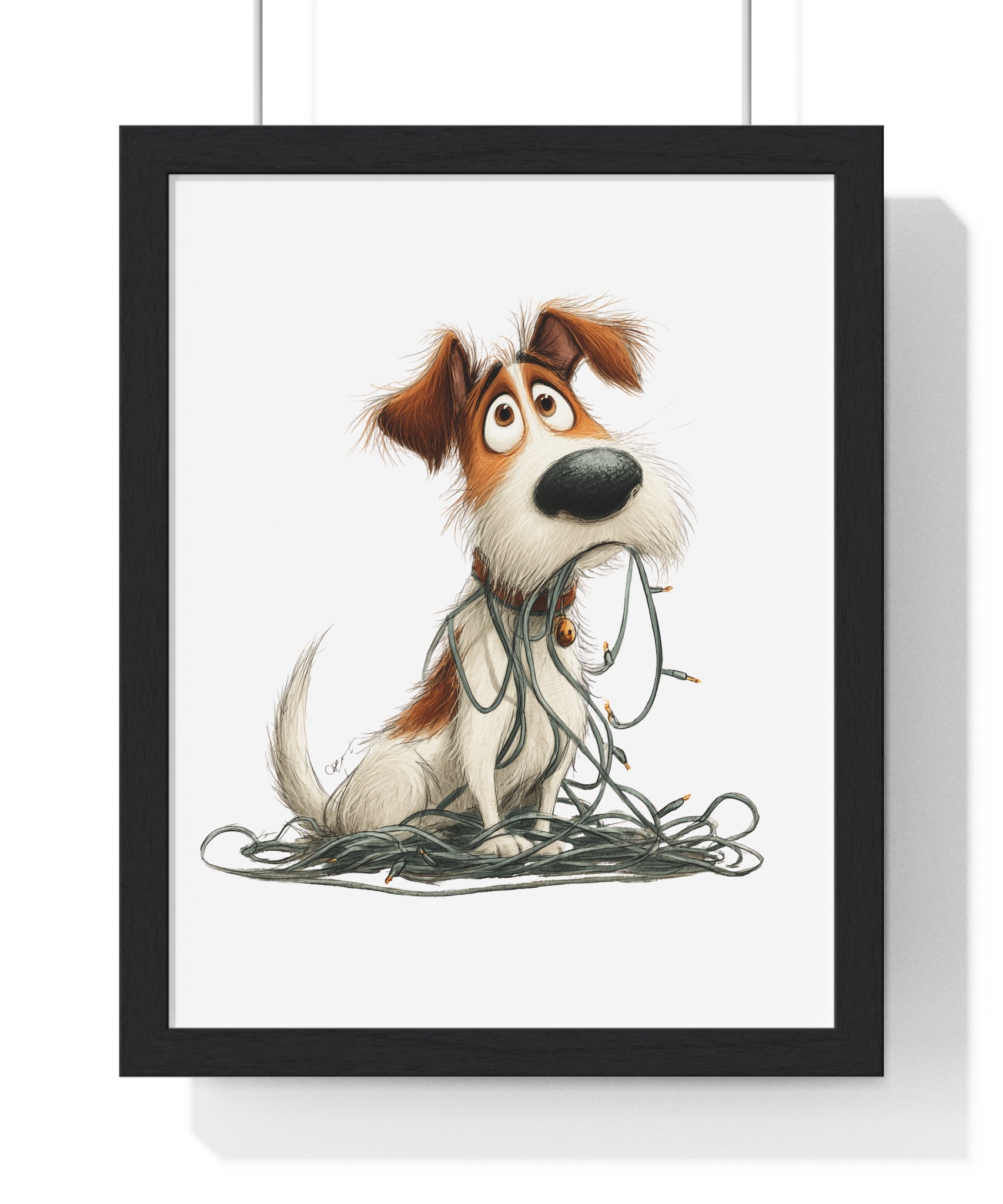 Tangled Pup Christmas Wall Art – Wooden Framed Holiday Décor