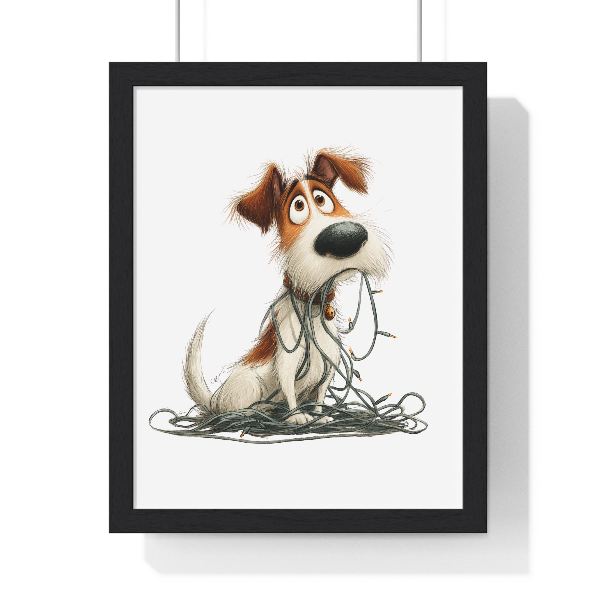Tangled Pup Christmas Wall Art – Wooden Framed Holiday Décor - Gallory Hive