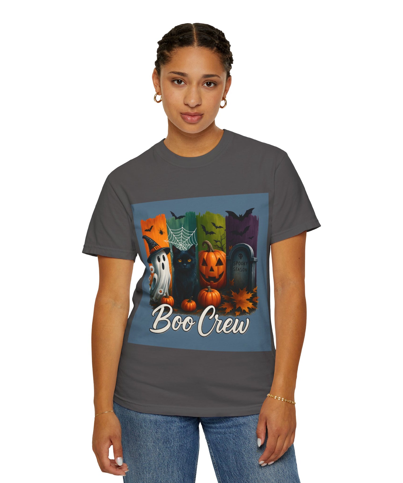 Boo Crew Halloween Unisex T-Shirt – Cute Ghost, Black Cat, Pumpkin & Tombstone Design - Gallory Hive