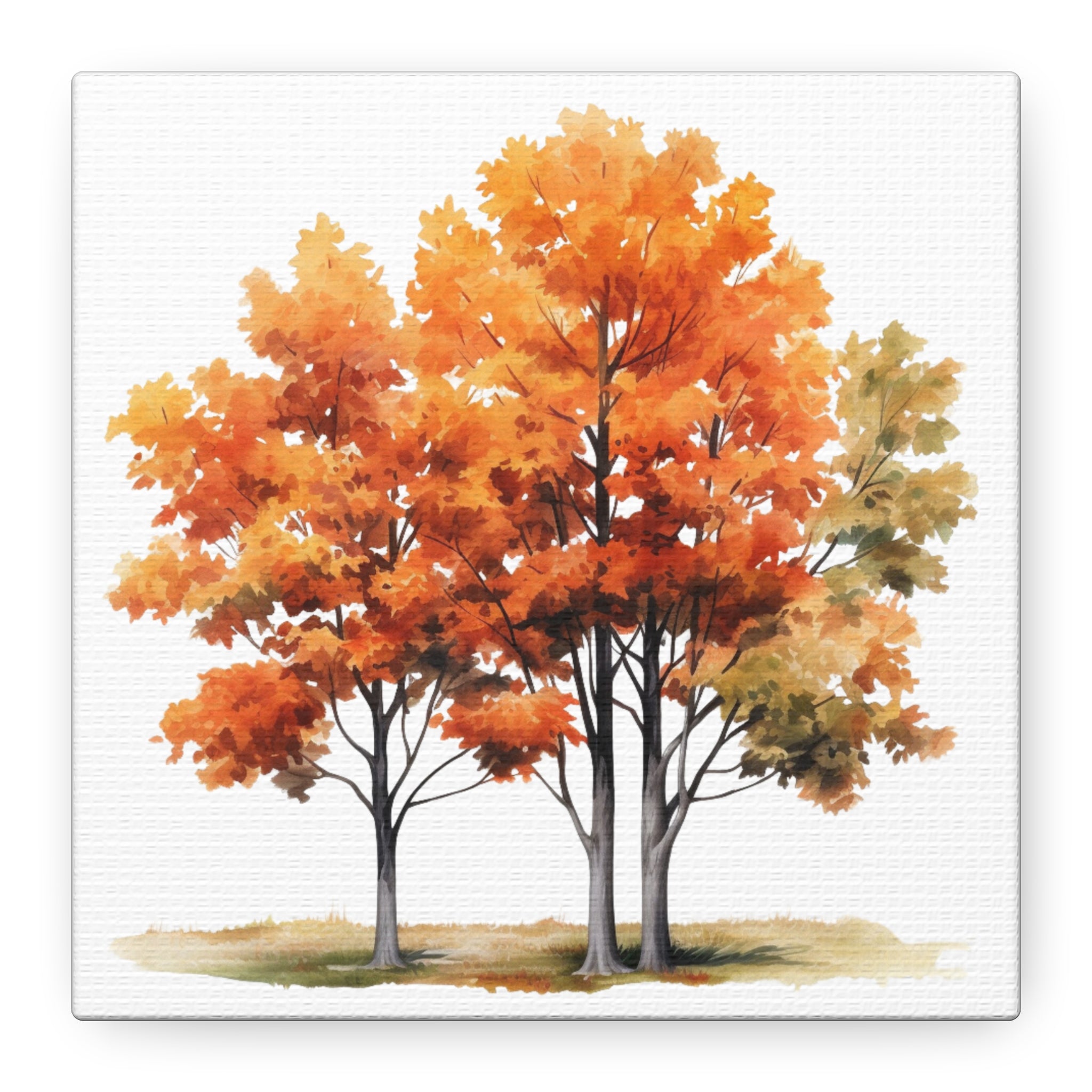 Seasonal Canopy – Autumn Tree Cluster Watercolor on Floral Canvas Wall Art