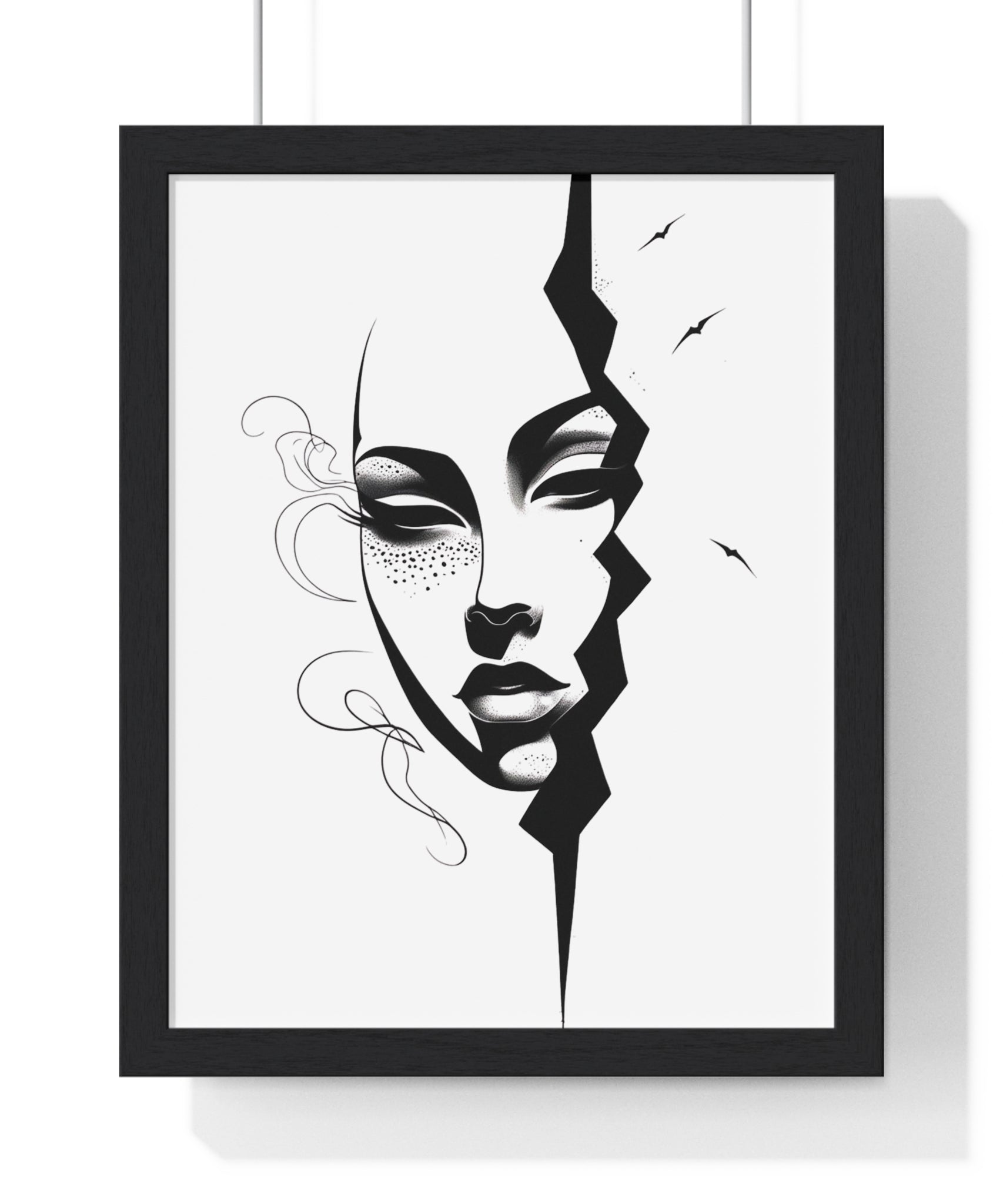 Vertical Framed Poster - Stylish Split Face Art Print | Modern Wall Decor, Home Aesthetic, Living Room Art, Unique Gift, Gallery Wall