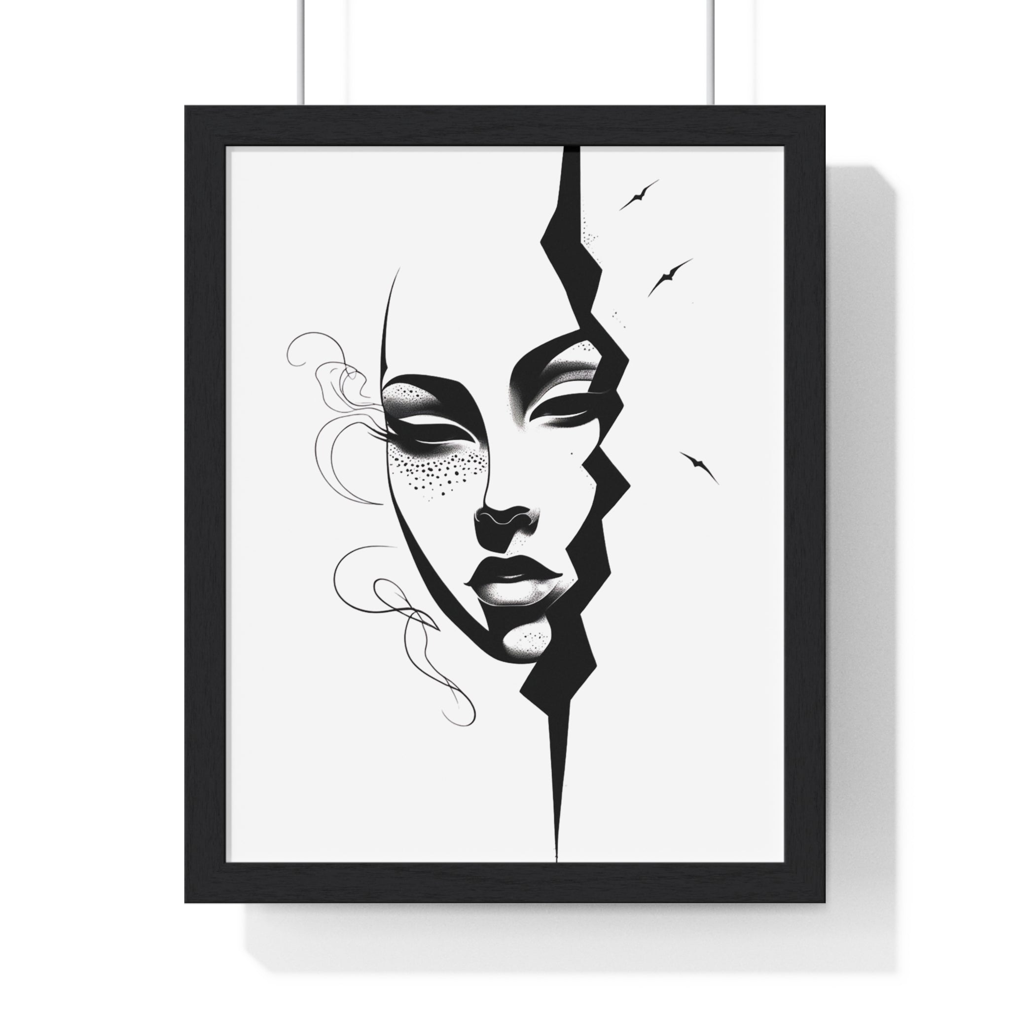 Vertical Framed Poster - Stylish Split Face Art Print | Modern Wall Decor, Home Aesthetic, Living Room Art, Unique Gift, Gallery Wall