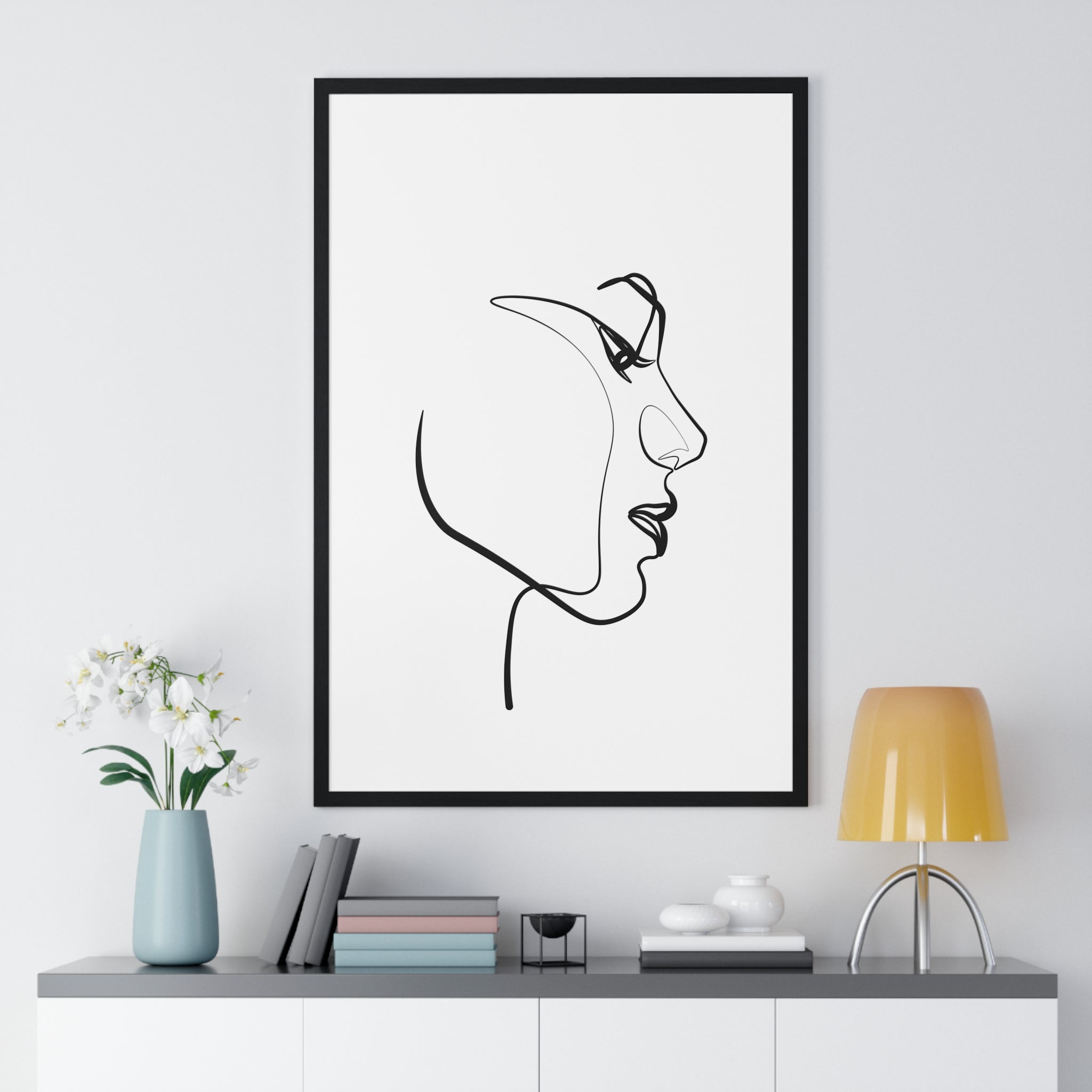 Minimalist Profile Line Art Poster – Abstract Face Drawing in Premium Wood Frame