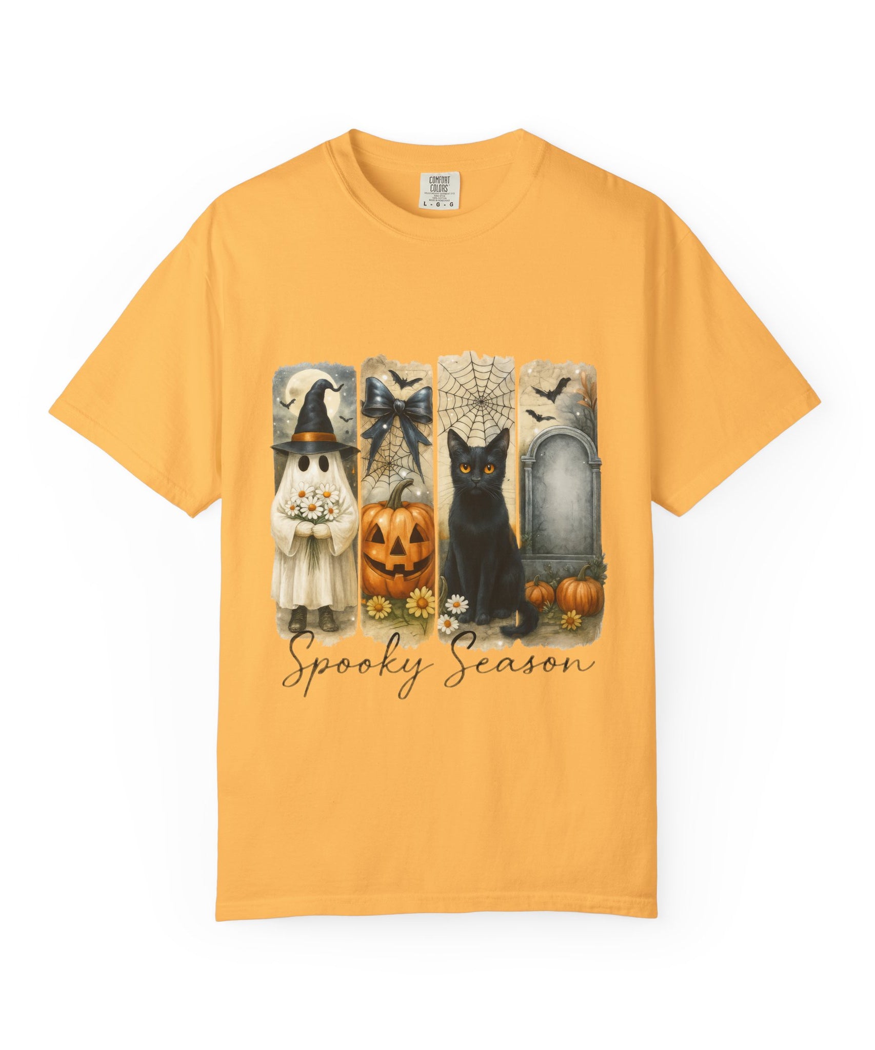 Spooky Season Halloween Unisex T-Shirt – Ghost, Black Cat & Pumpkin Design - Gallory Hive