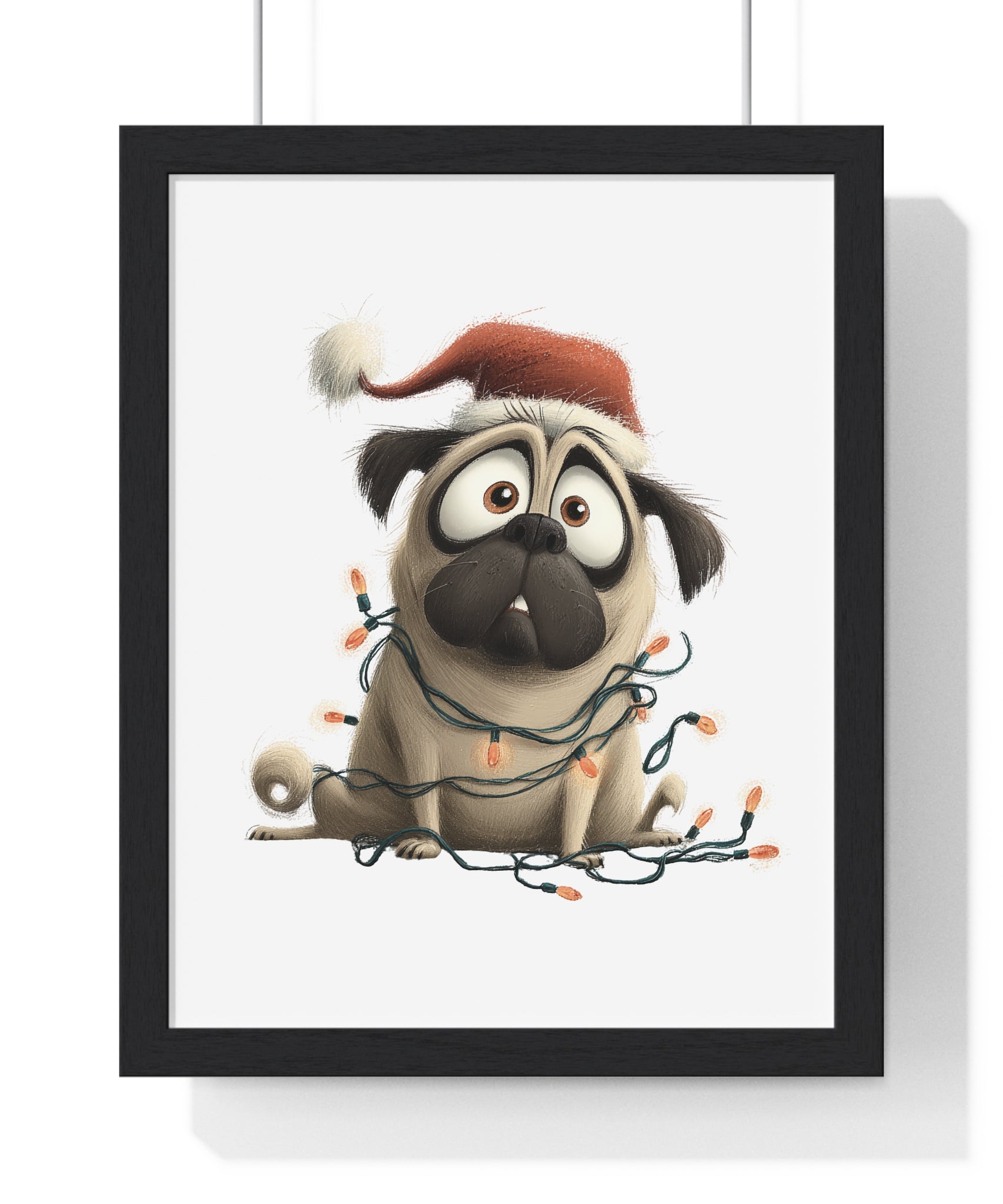 Worried Christmas Pug – Wooden Wall Frame Holiday Home Decor