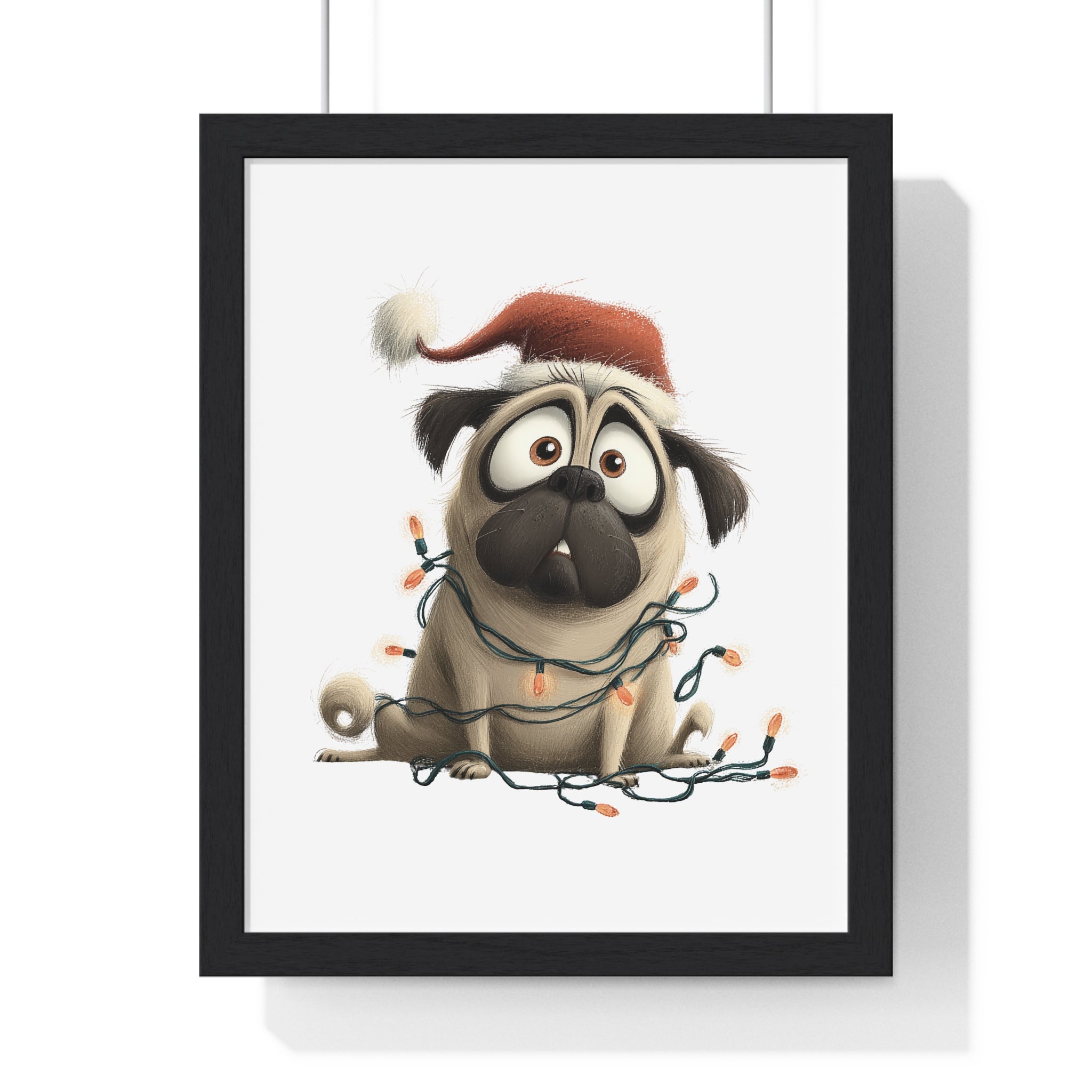 Worried Christmas Pug – Wooden Wall Frame Holiday Home Decor - Gallory Hive