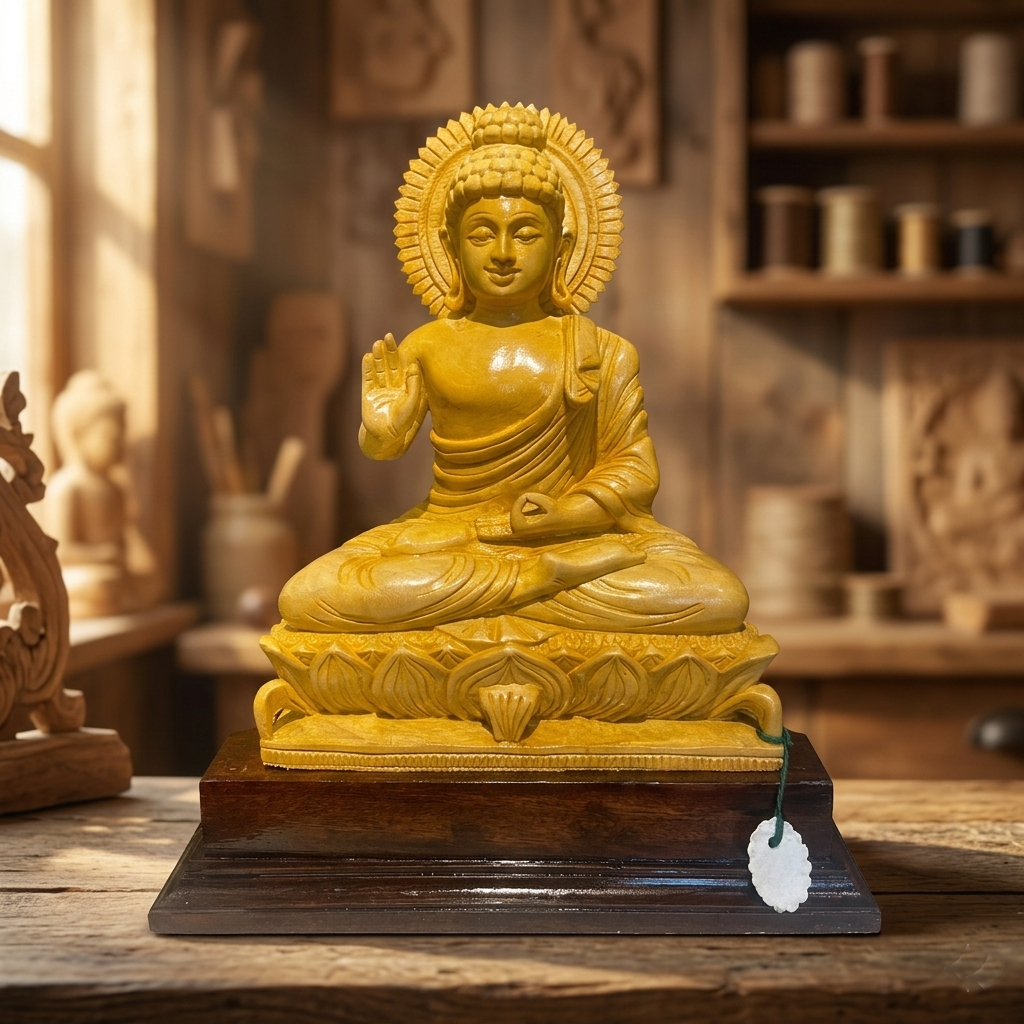 Handmade Sitting Lord Budha Wooden Sculpture | Gallory Hive