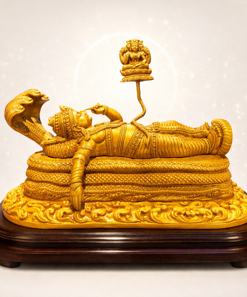 Handmade Anantha Shayanam God Padmanabha Wooden Sculpture | Gallory Hive