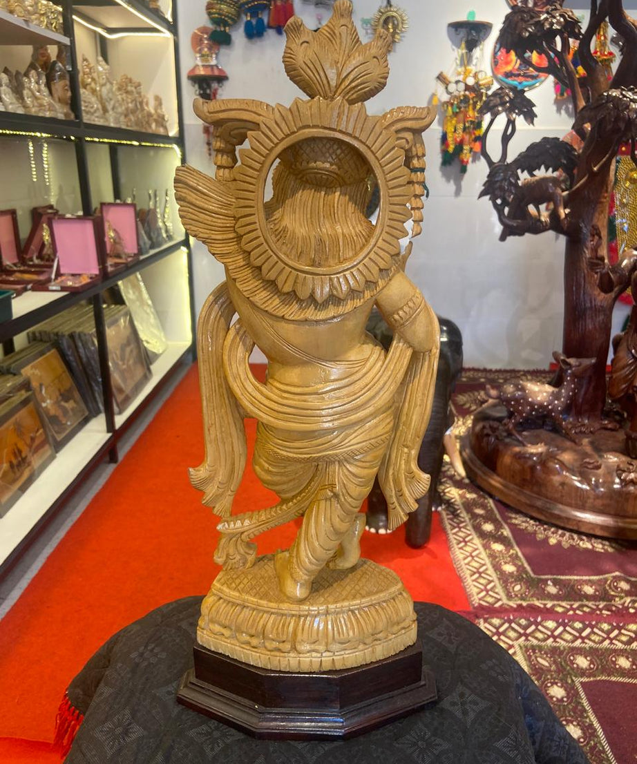 Handmade Standing Krishna Wooden Sculpture | Gallory Hive