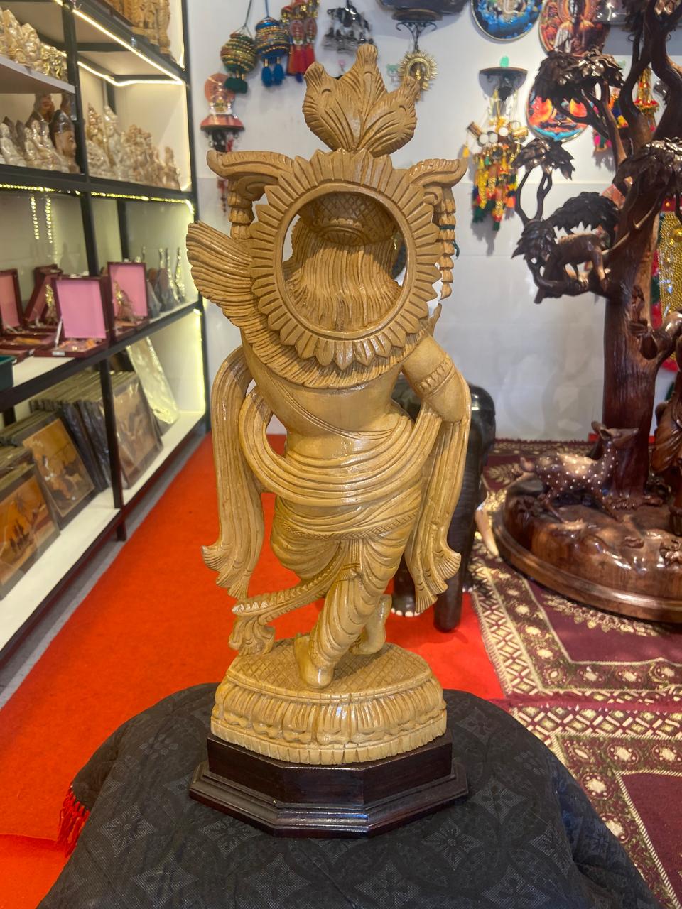 Handmade Standing Krishna Wooden Sculpture | Gallory Hive