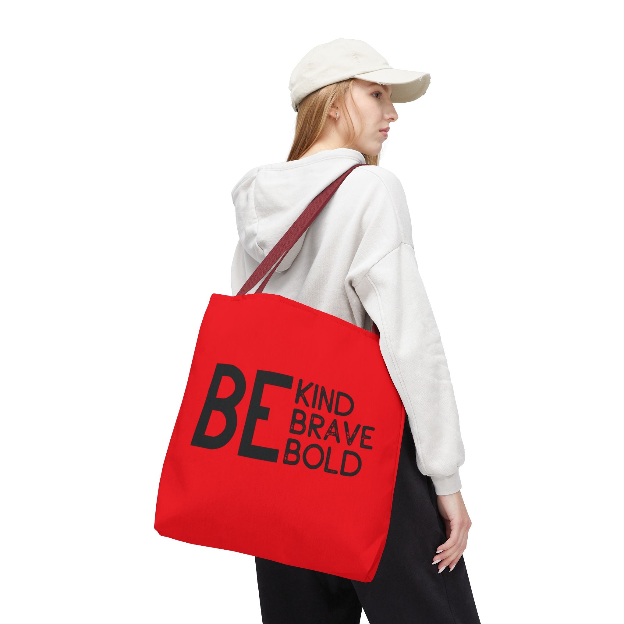 Inspirational Tote Bag - Be Kind Brave Bold - Eco-Friendly Carryall - Red