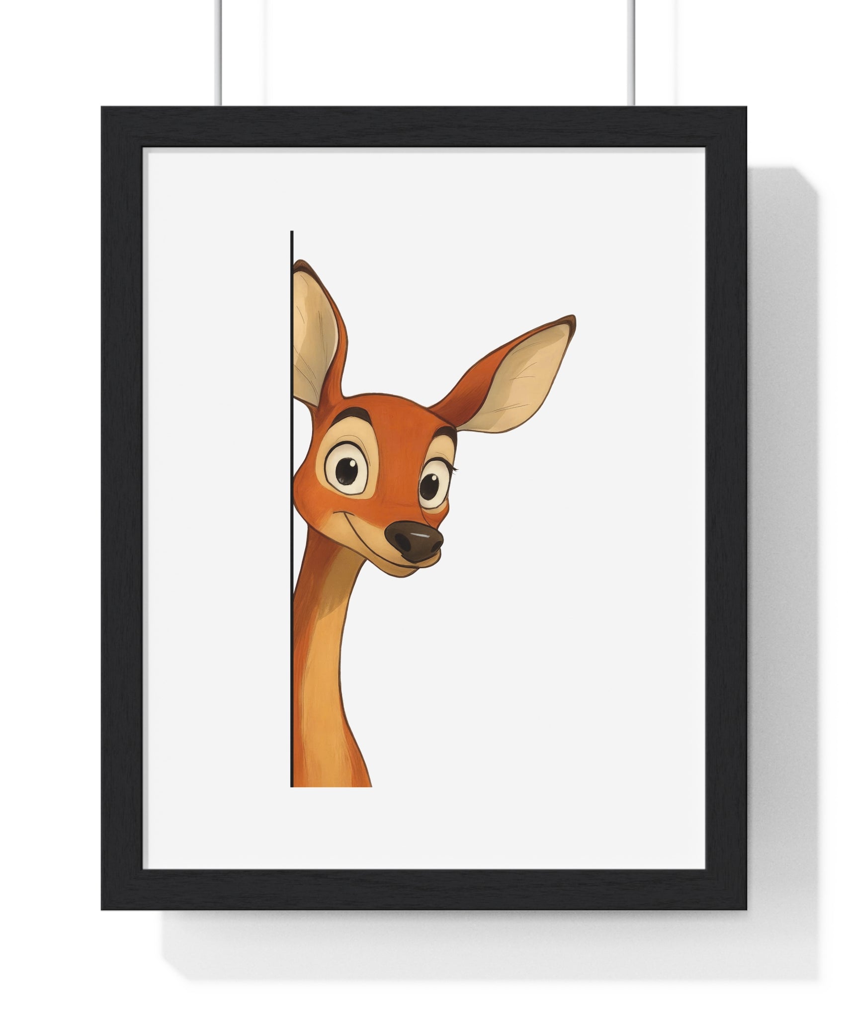 Friendly Deer Peekaboo Wall Art – Wooden Frame Decor for Nursery & Kids' Rooms