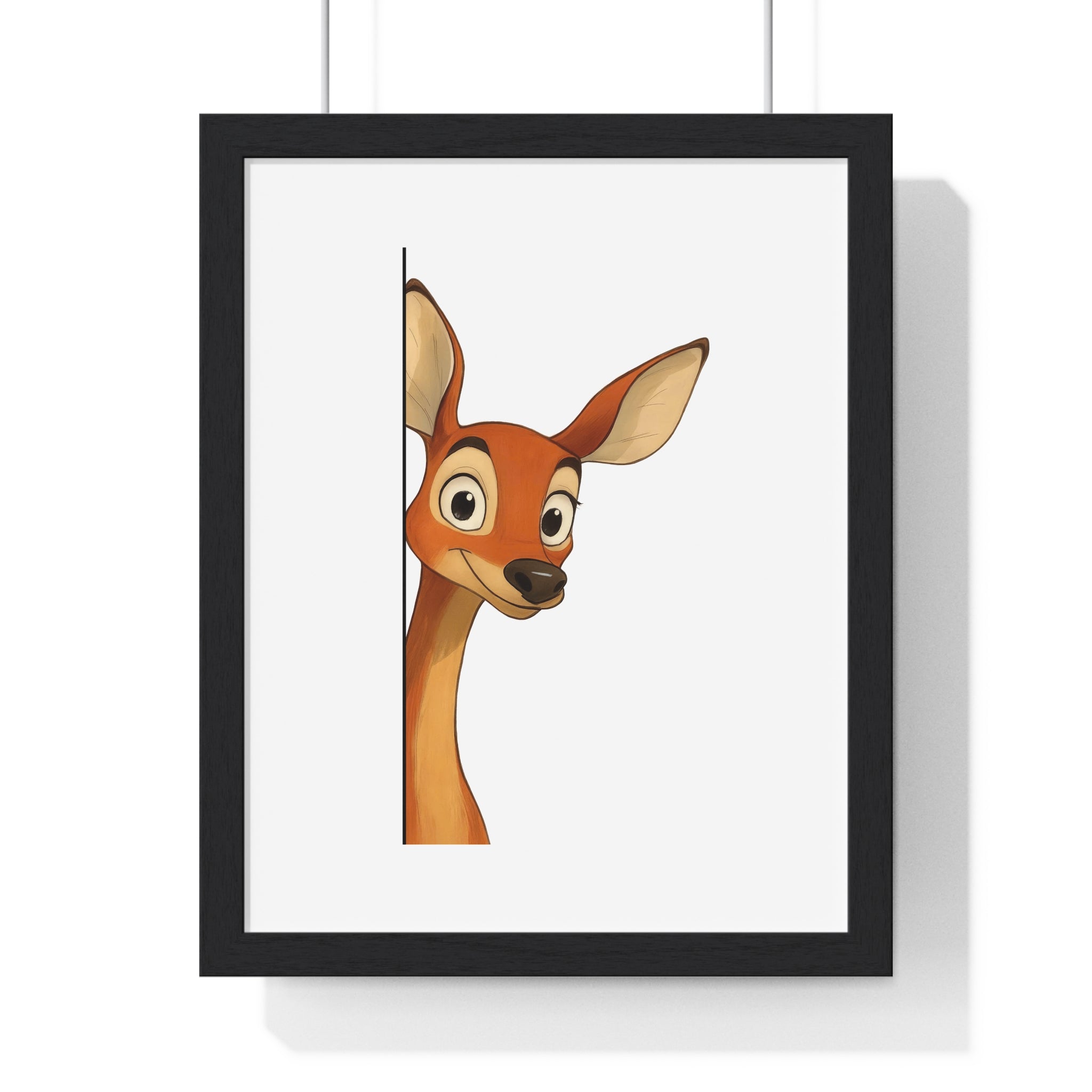 Friendly Deer Peekaboo Wall Art – Wooden Frame Decor for Nursery & Kids' Rooms
