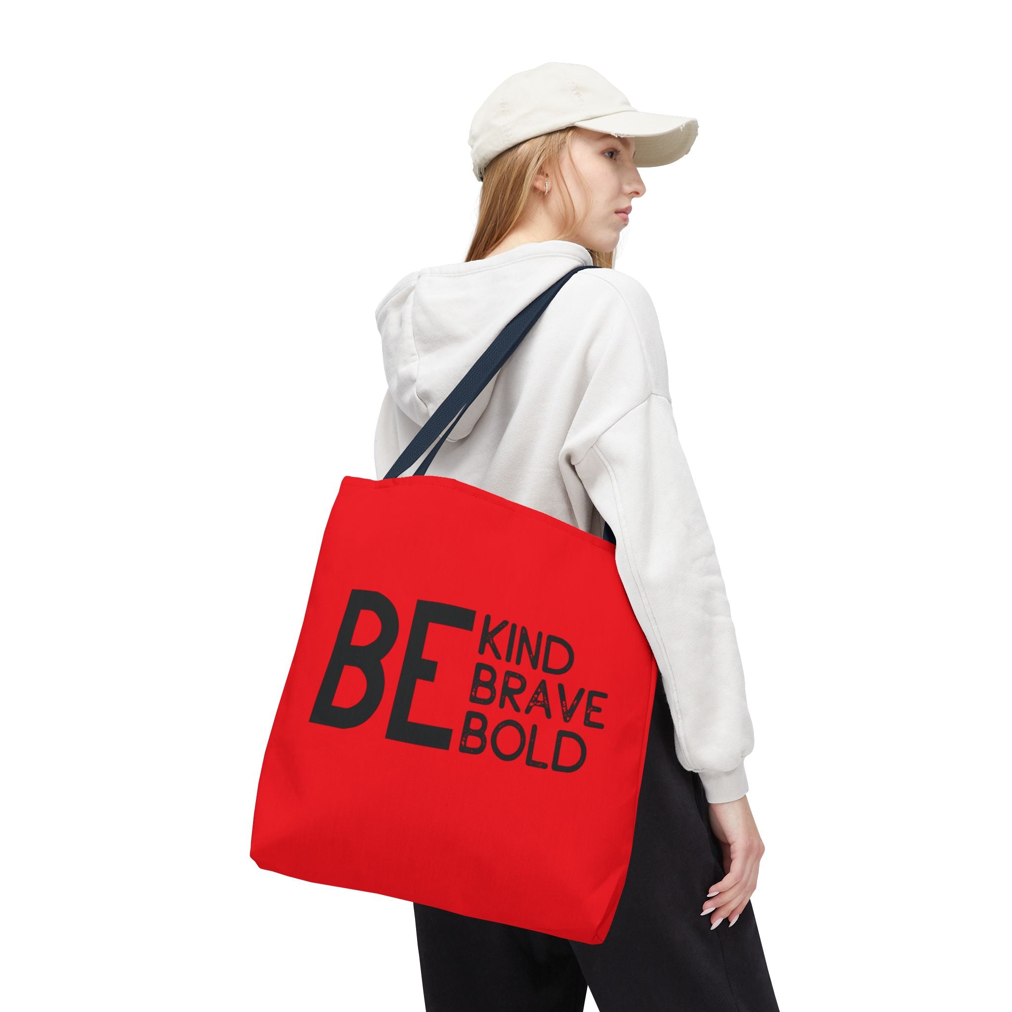 Inspirational Tote Bag - Be Kind Brave Bold - Eco-Friendly Carryall - Red