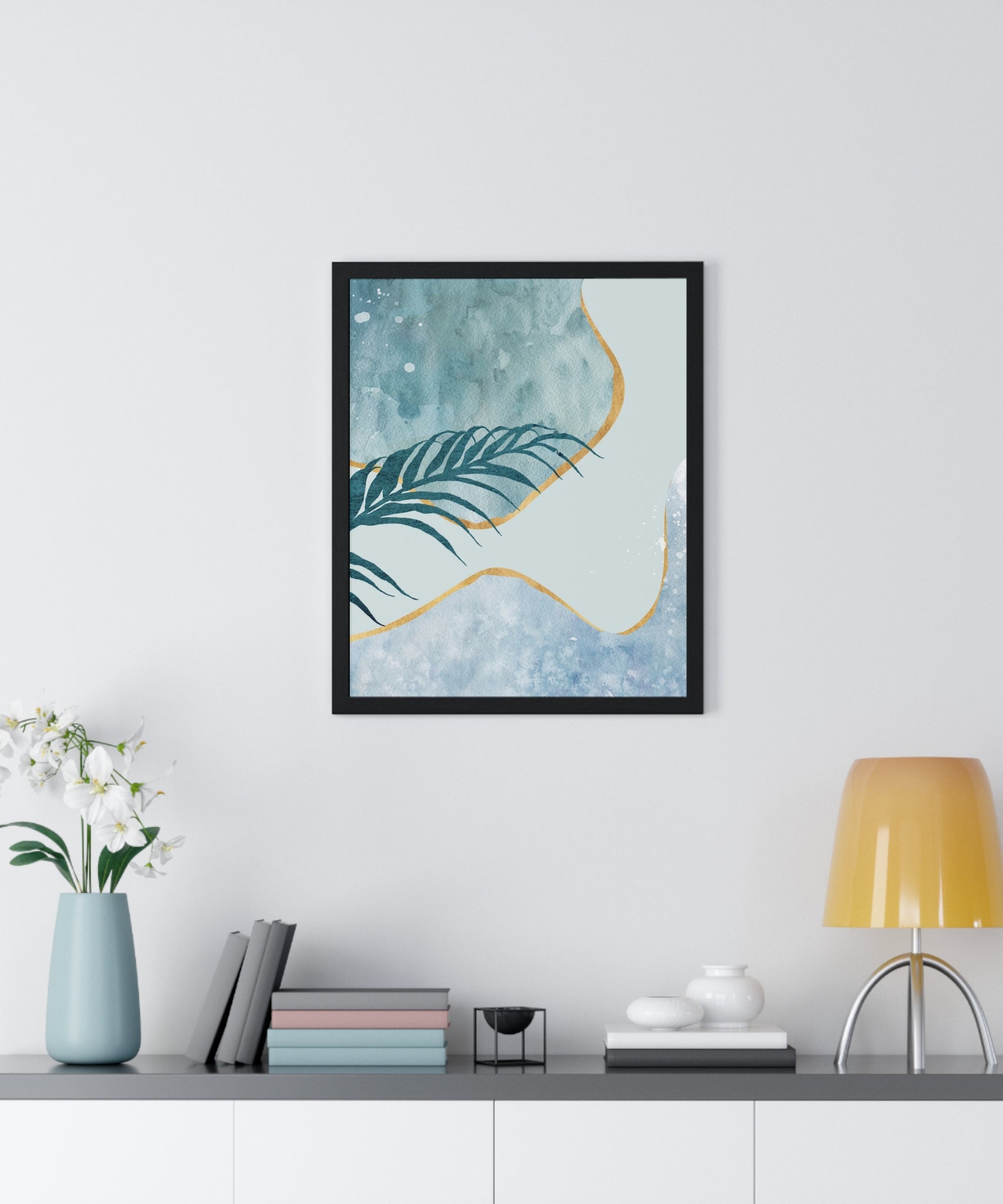 Abstract Leaf Prints on Wooden Frame – Modern Wall Art