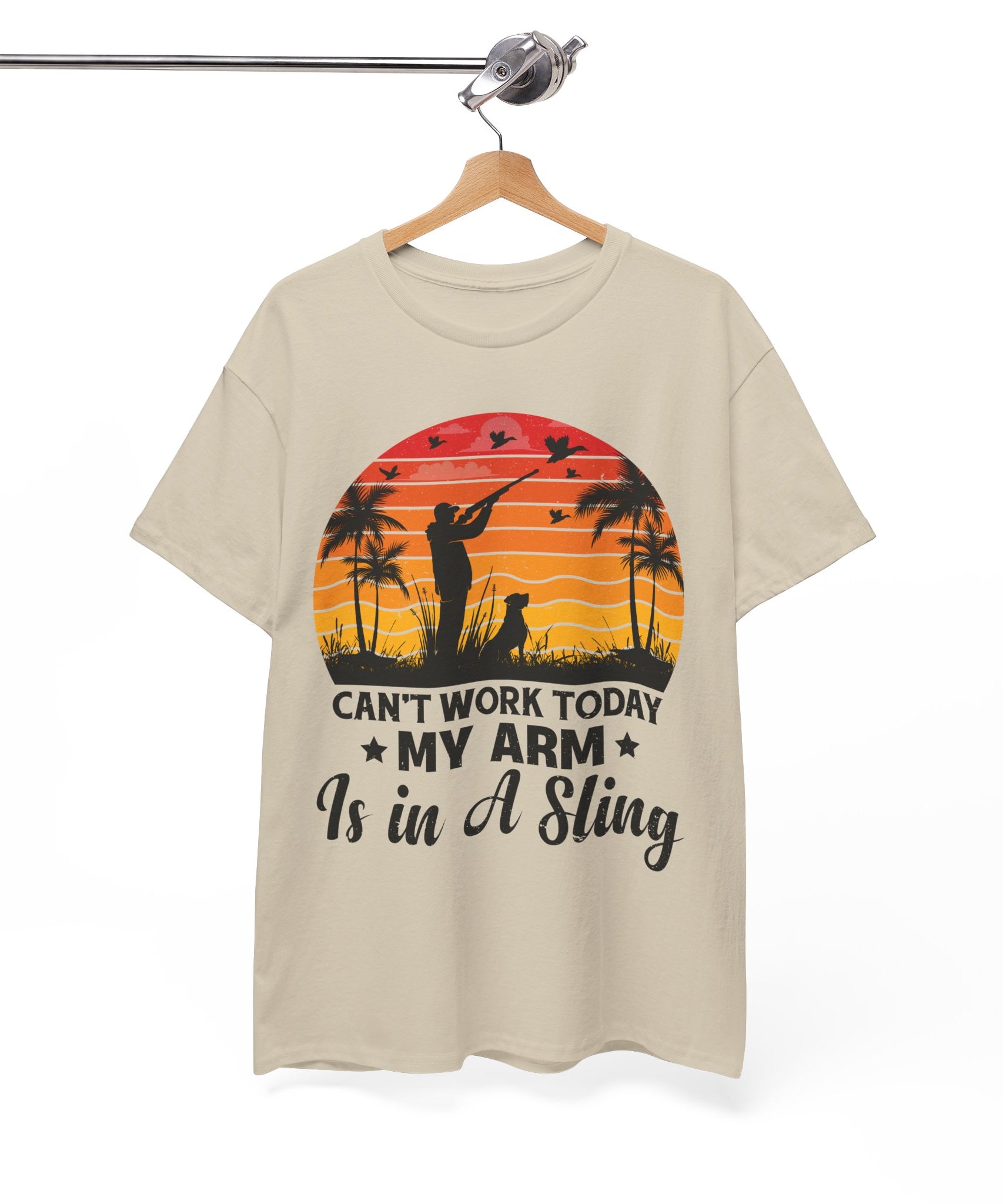 Hunter & Dog Tee – Retro Sunset Scene