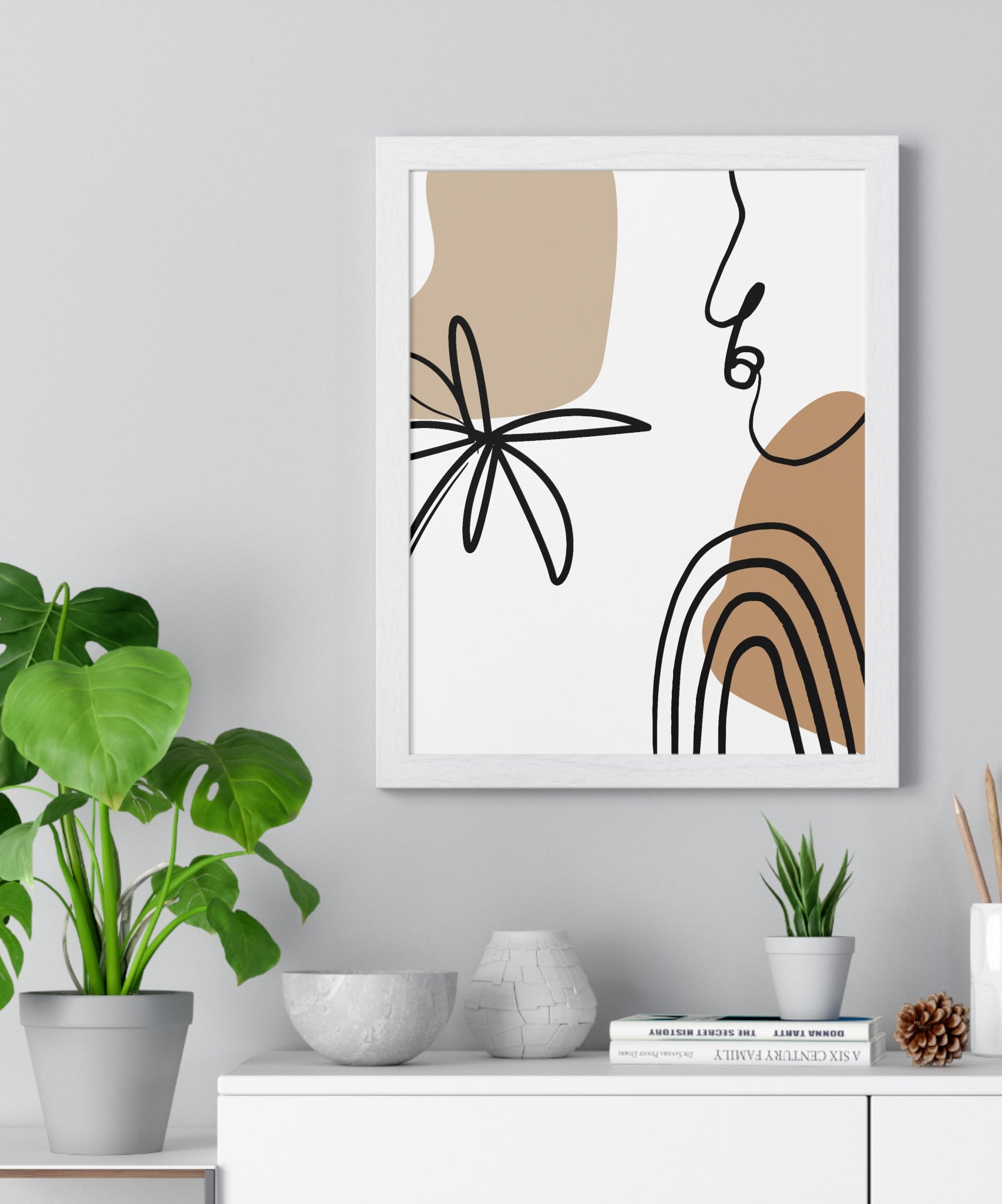 Abstract Face & Floral Art – Wooden Framed Poster
