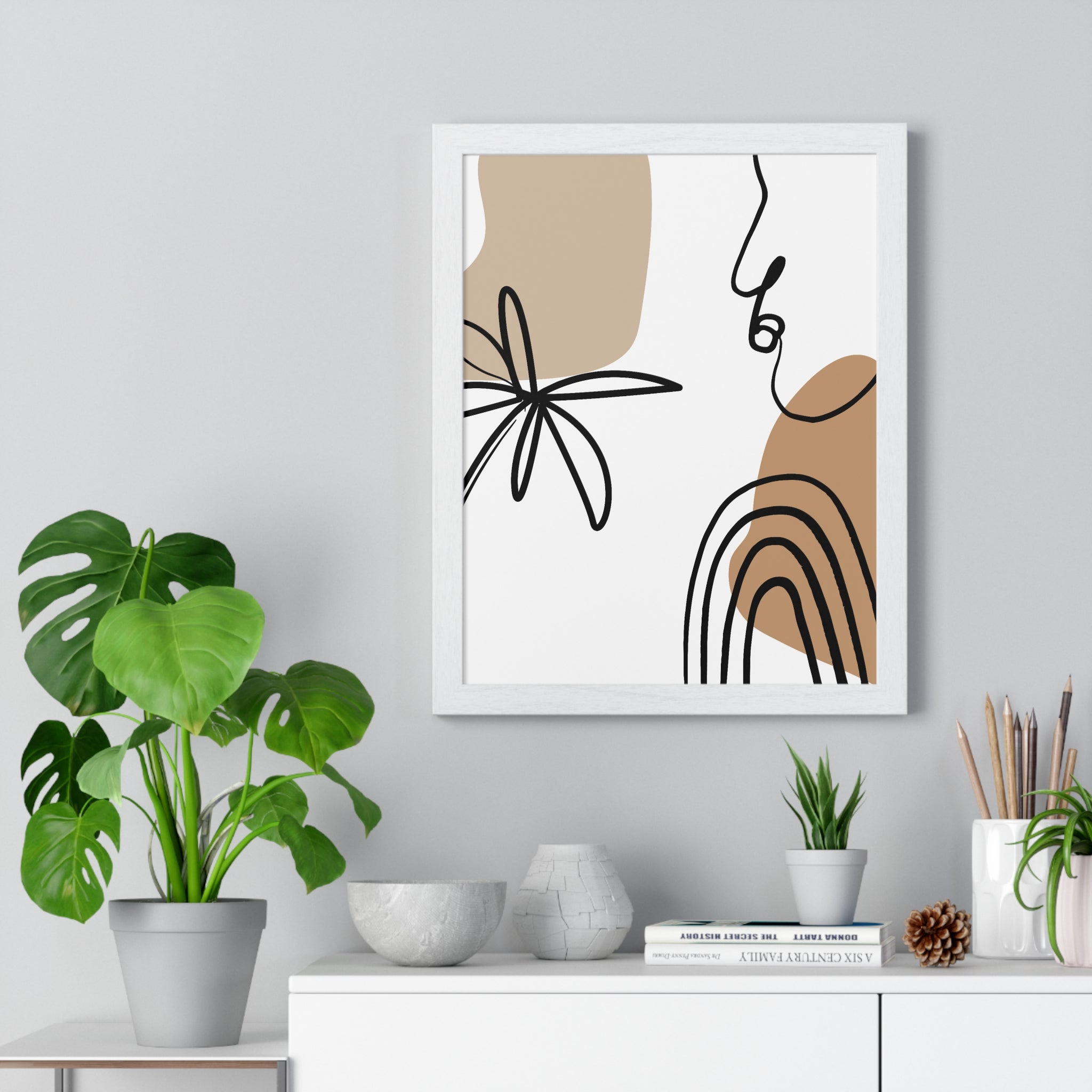 Abstract Face & Floral Art – Wooden Framed Poster