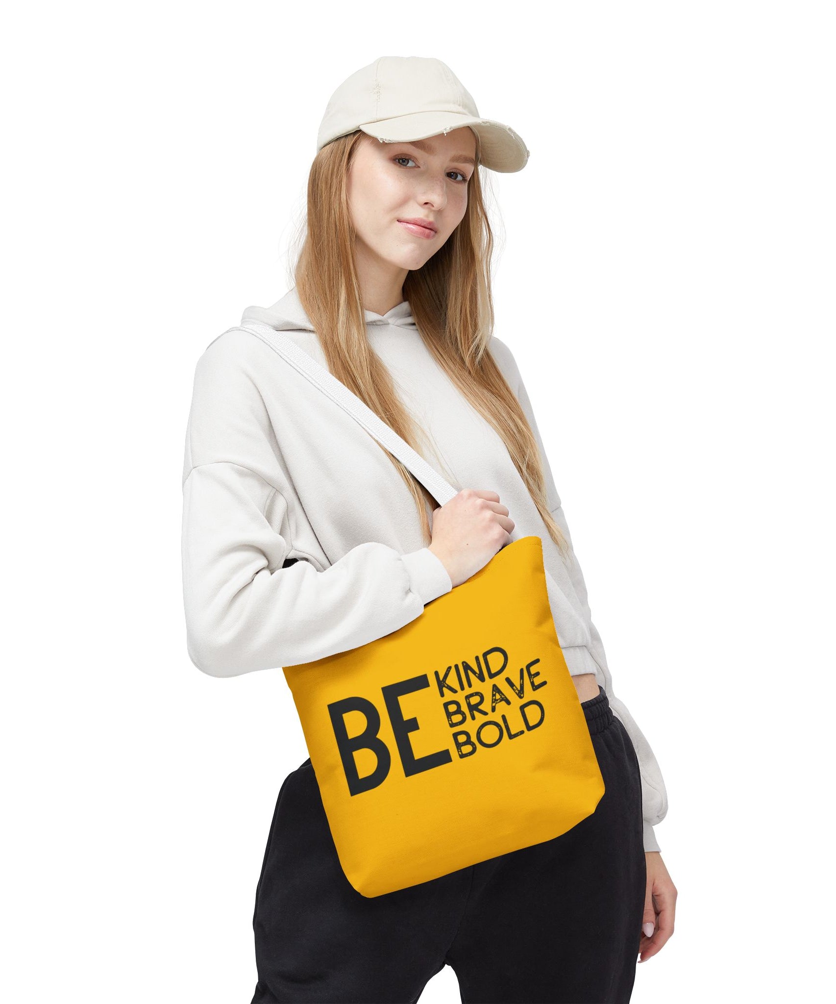 Inspirational Tote Bag - Be Kind Brave Bold - Eco-Friendly Carryall - Yellow