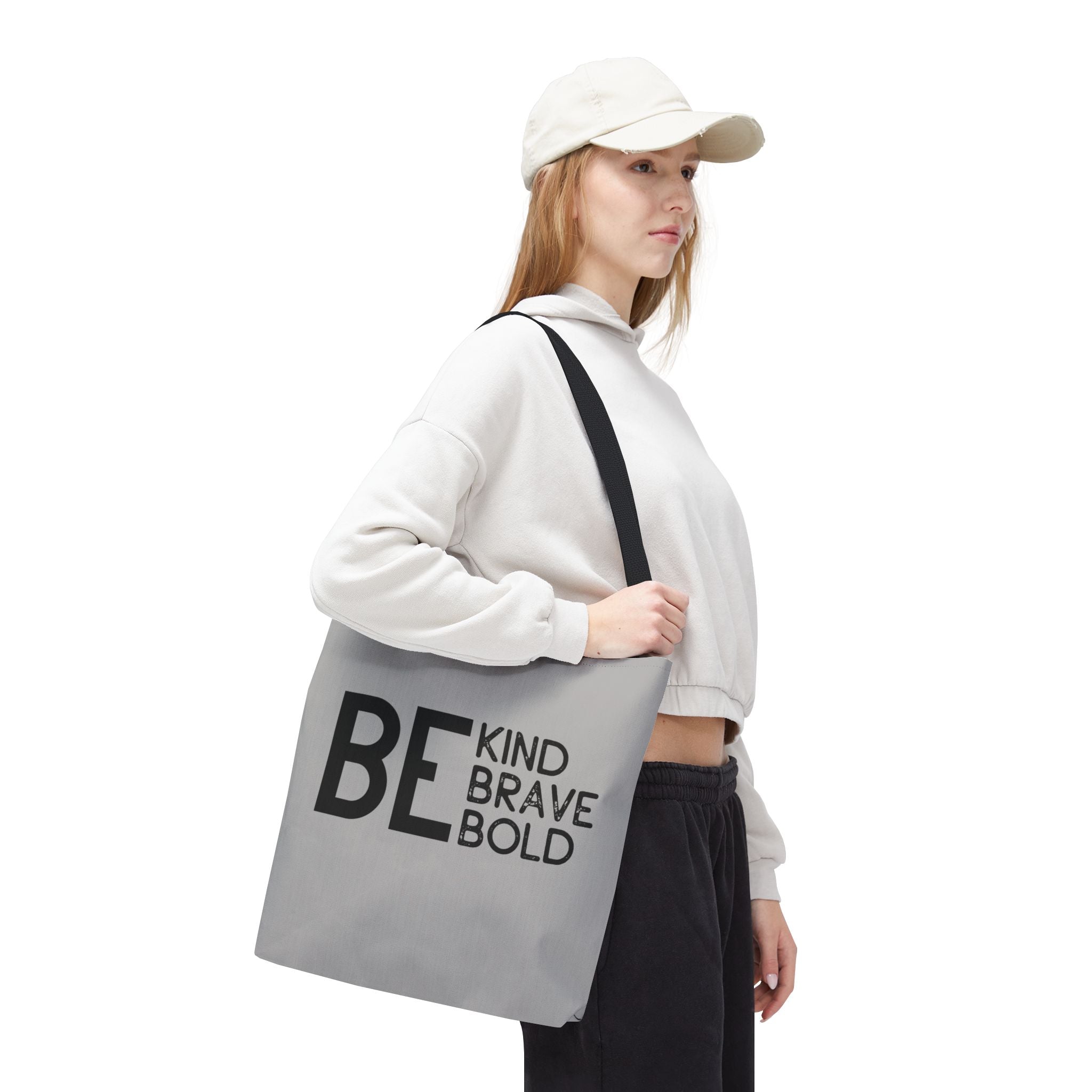 Inspirational Tote Bag - Be Kind Brave Bold - Eco-Friendly Carryall - Light Grey