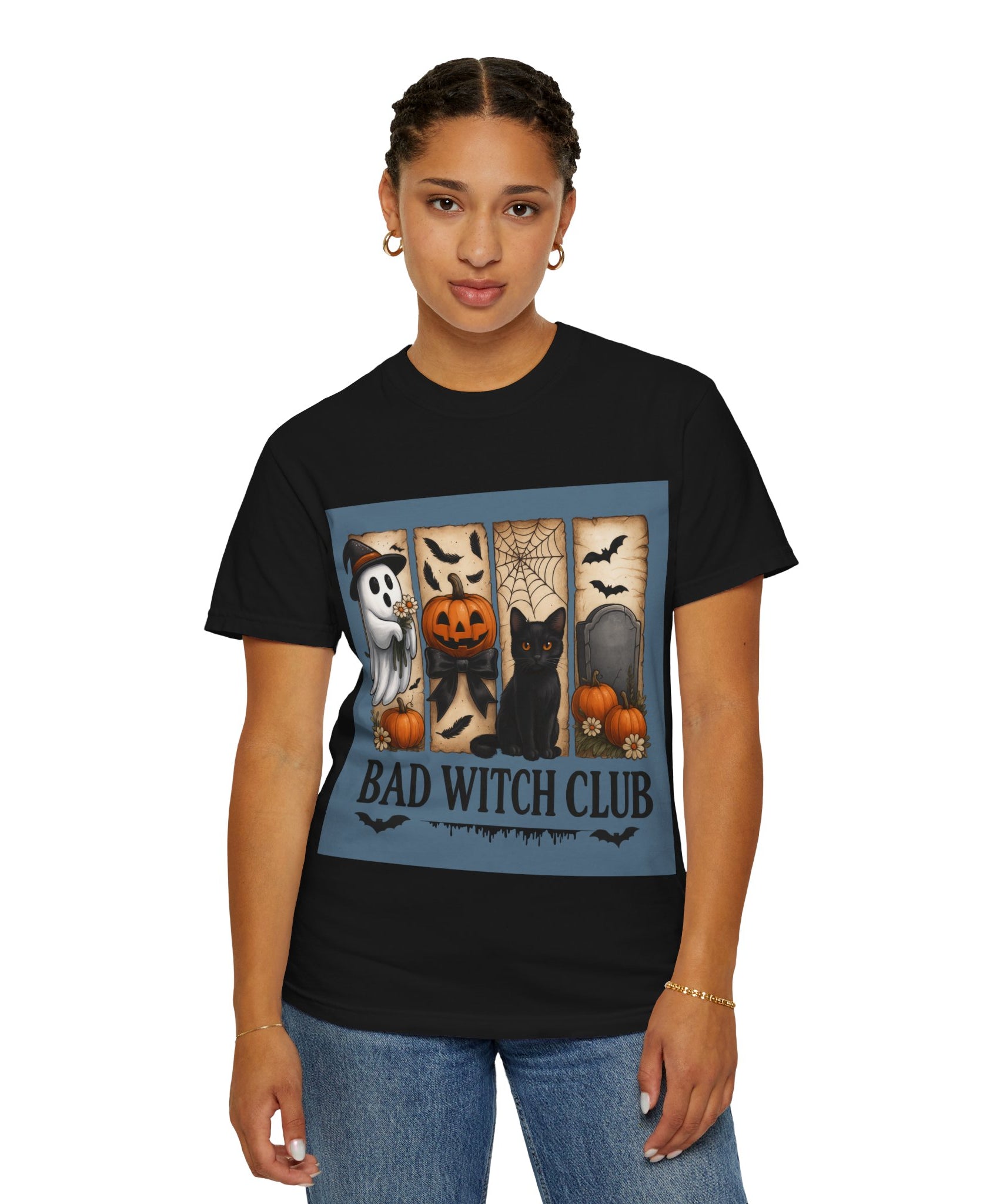 Bad Witch Club Halloween T-Shirt – Cute Ghost, Black Cat, Pumpkin & Spooky Gothic Design - Gallory Hive