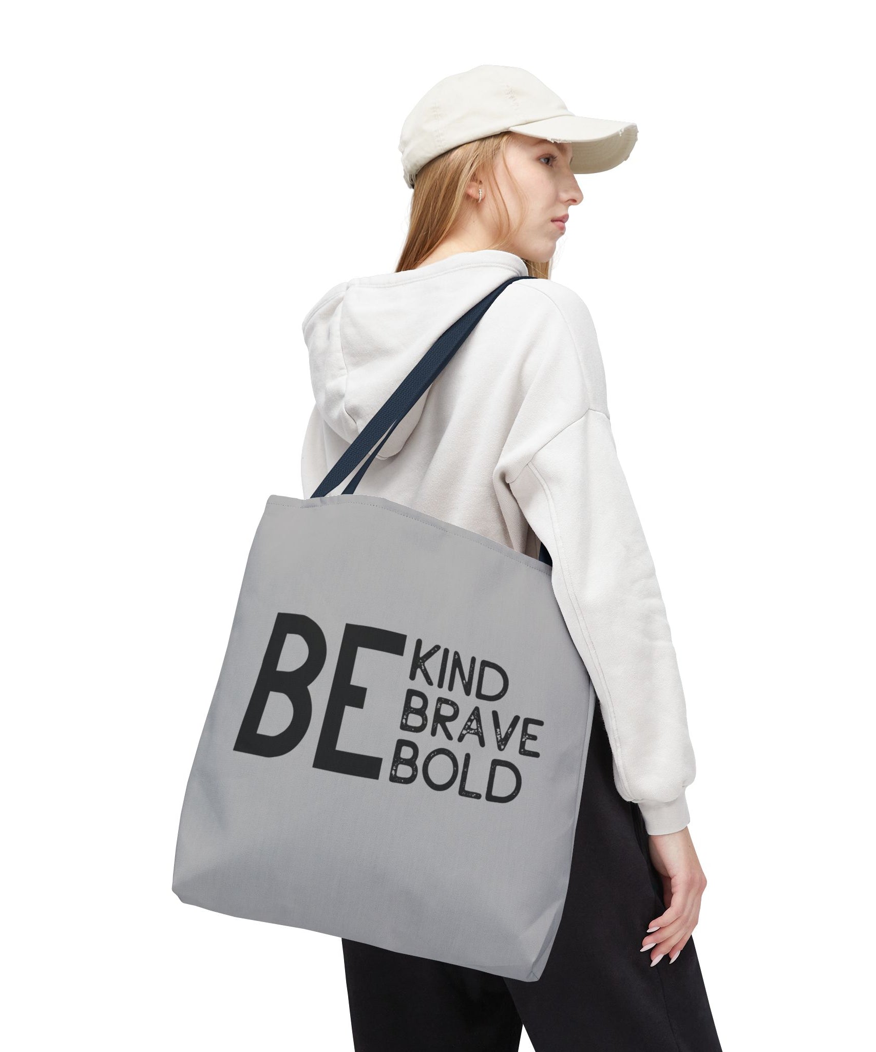 Inspirational Tote Bag - Be Kind Brave Bold - Eco-Friendly Carryall - Light Grey