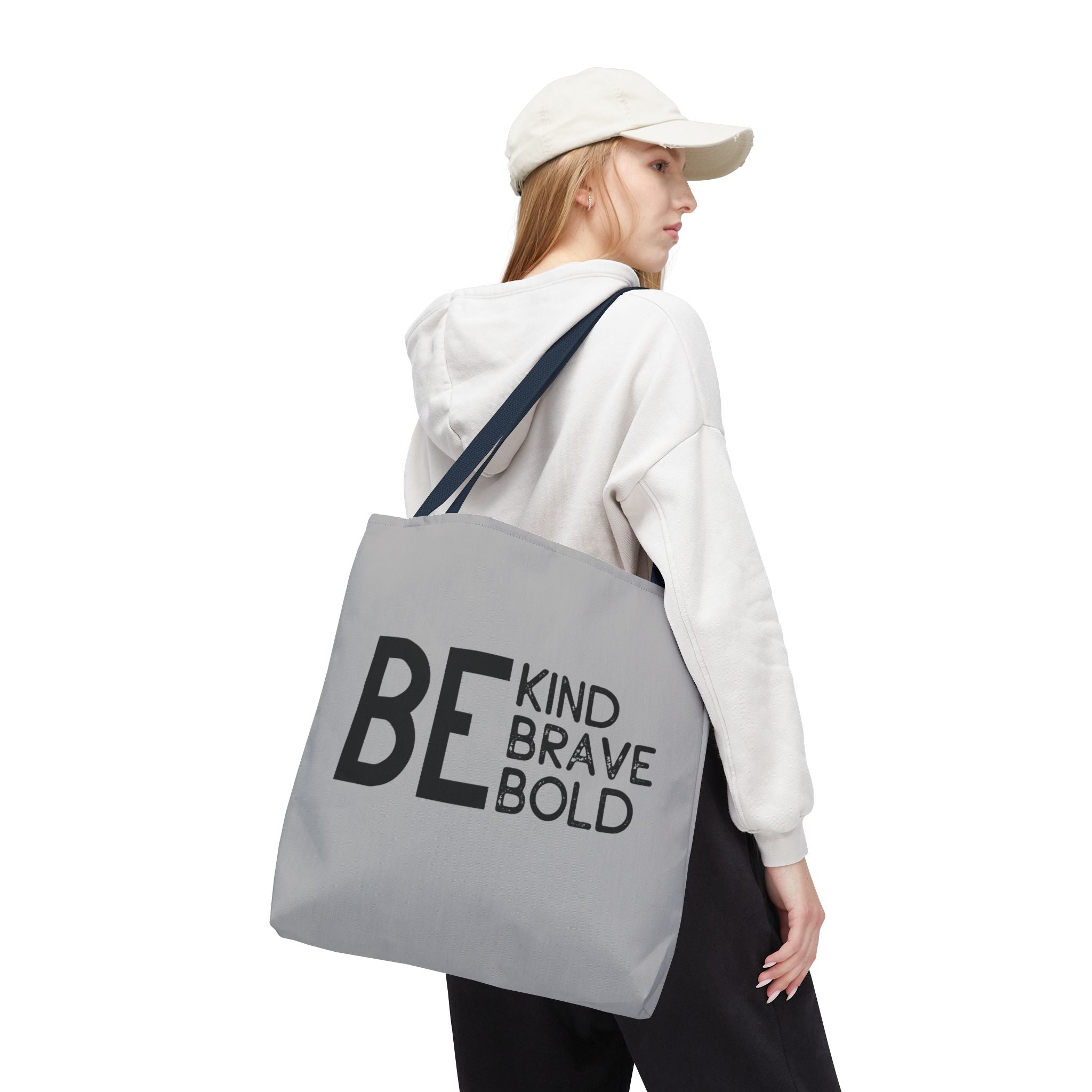 Inspirational Tote Bag - Be Kind Brave Bold - Eco-Friendly Carryall - Light Grey