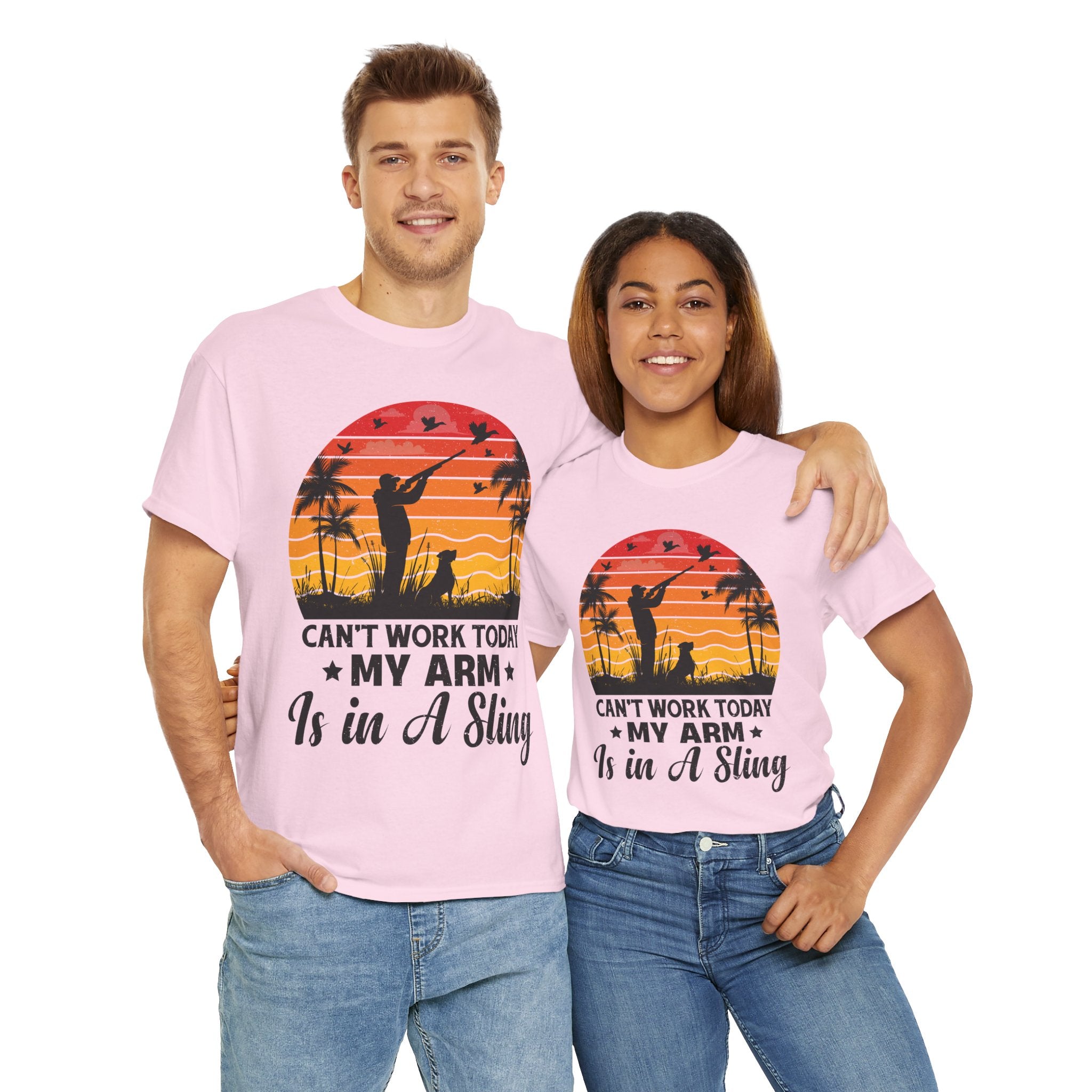 Hunter & Dog Tee – Retro Sunset Scene
