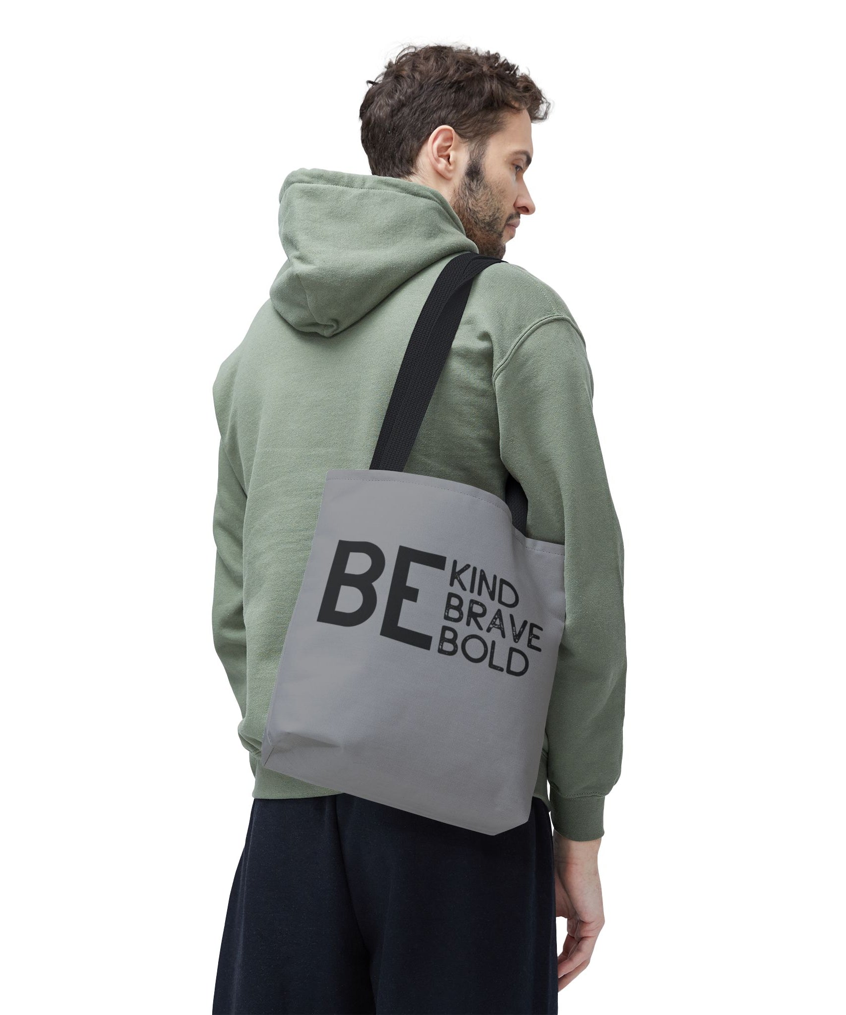 Inspirational Tote Bag - Be Kind Brave Bold - Eco-Friendly Carryall - Grey