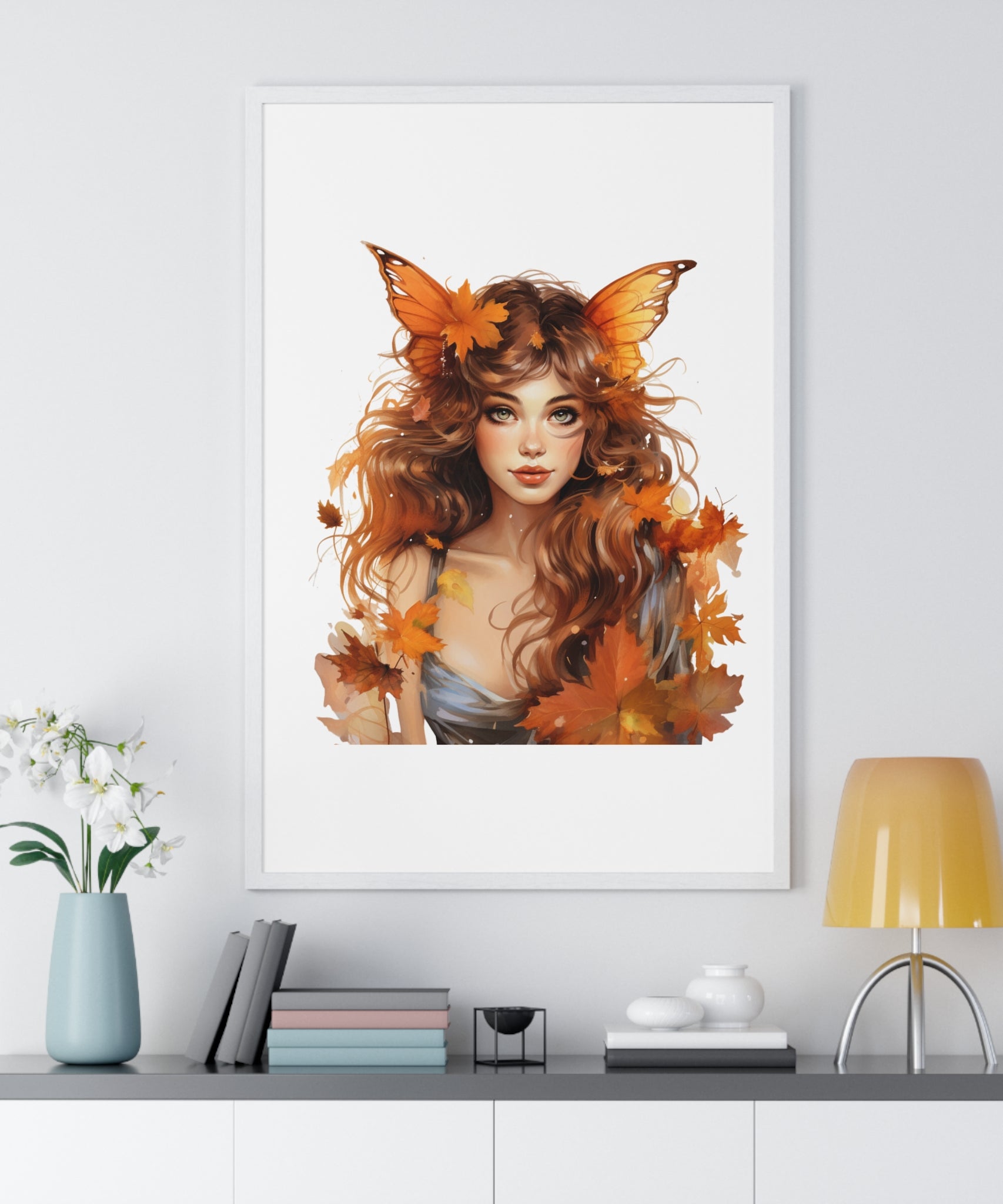 Autumn Fairy Wall Art – Butterfly Muse with Leaf Crown