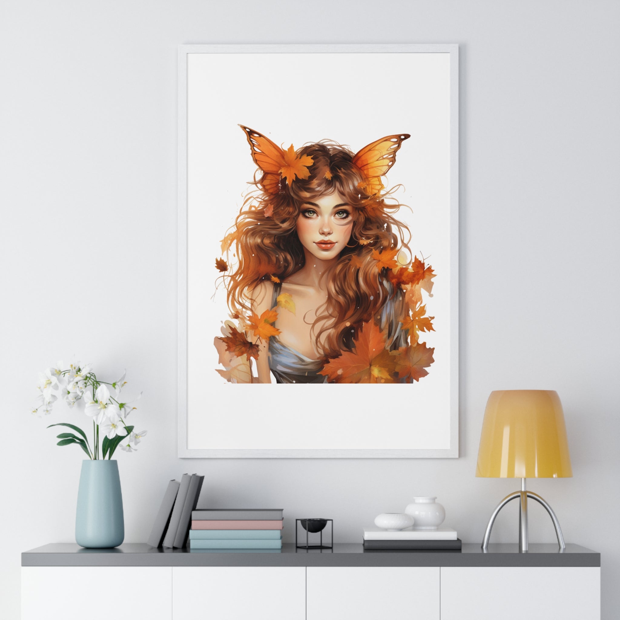 Autumn Fairy Wall Art – Butterfly Muse with Leaf Crown