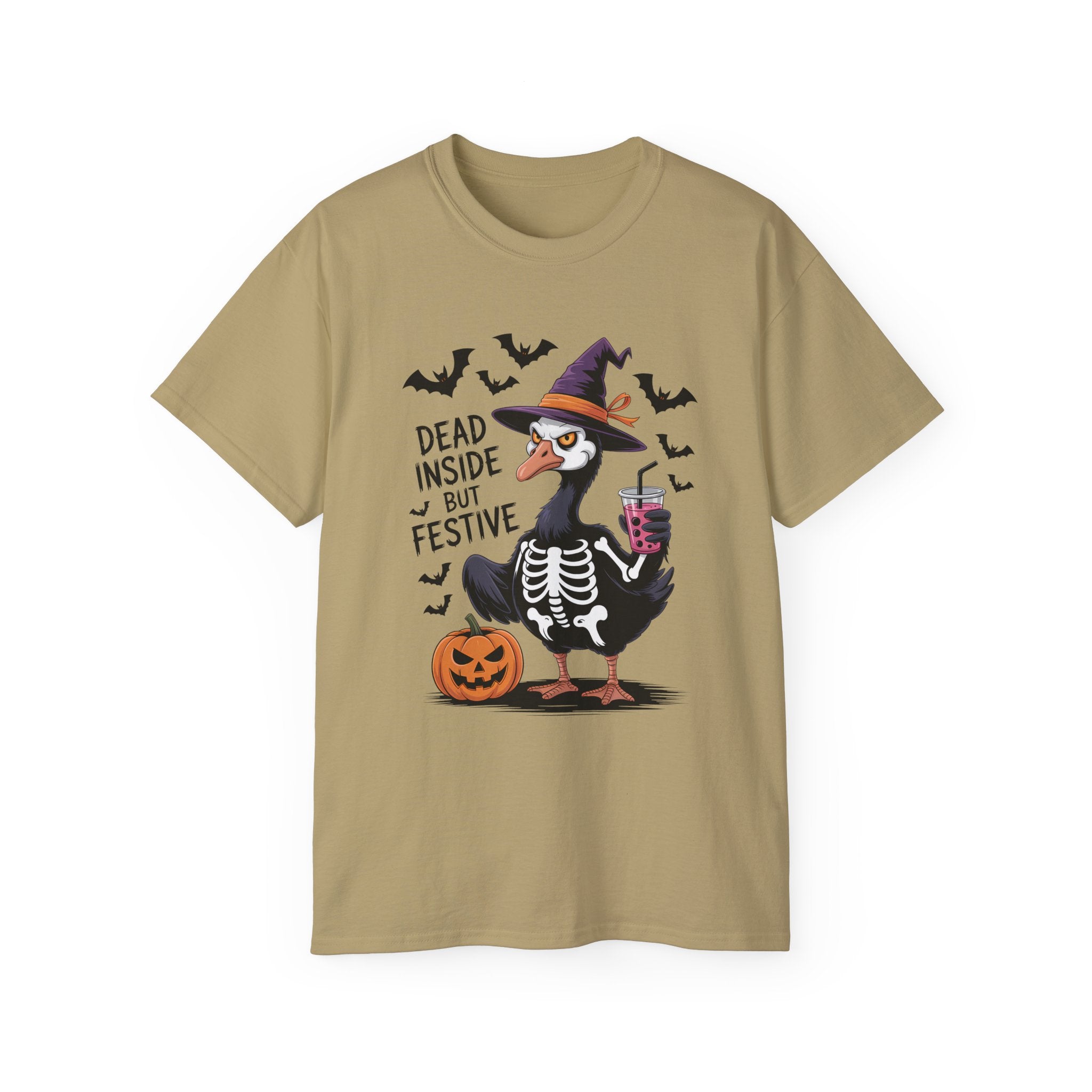 Halloween Skeleton Goose Tee - Festive T-Shirt