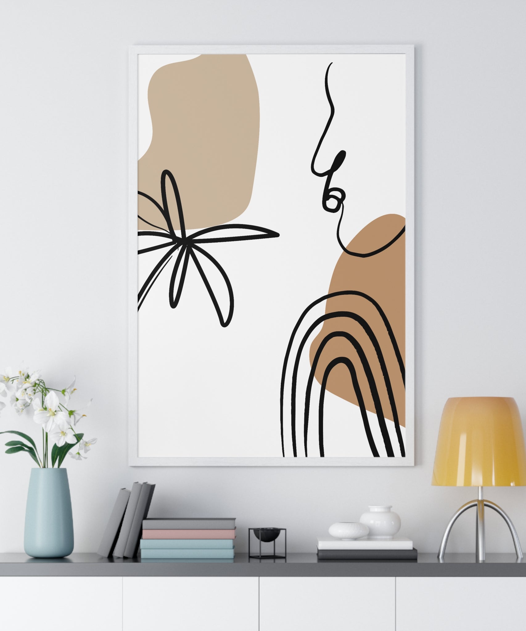 Abstract Face & Floral Art – Wooden Framed Poster