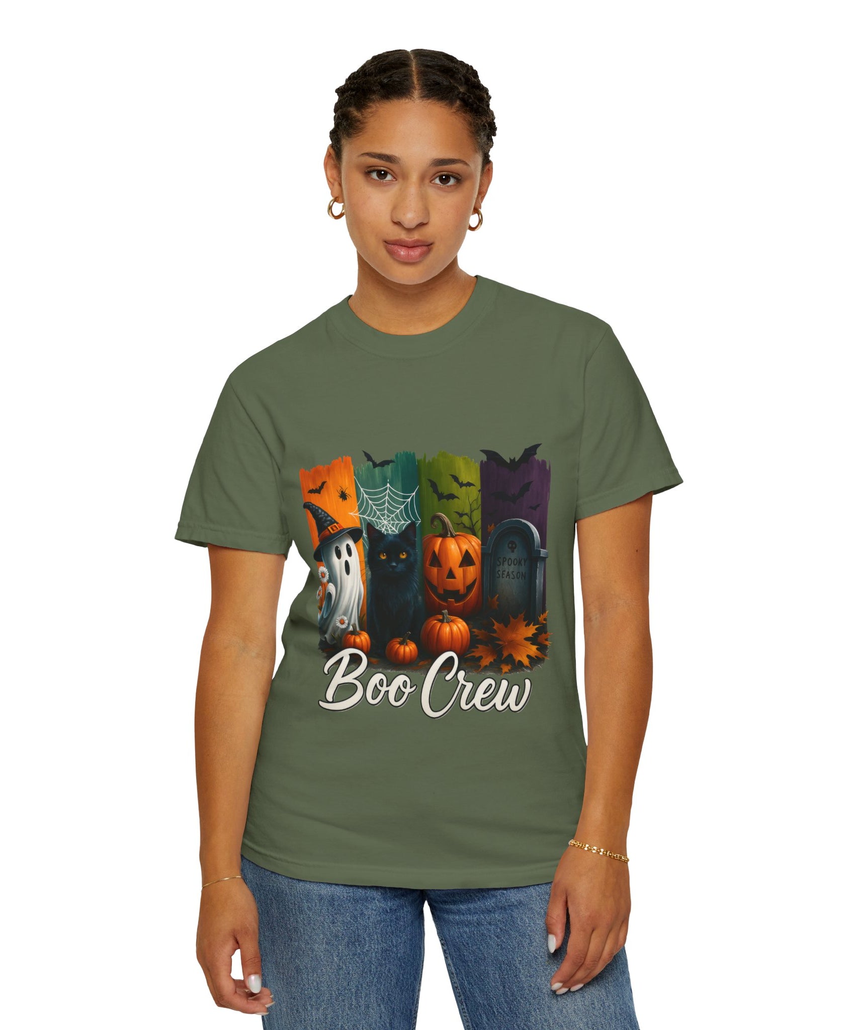 Boo Crew Halloween Unisex T-Shirt – Cute Ghost, Black Cat, Pumpkin & Tombstone Design - Gallory Hive