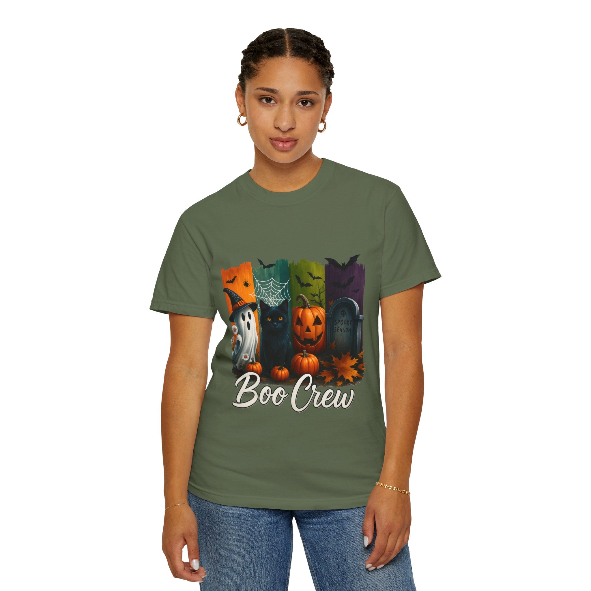 Boo Crew Halloween Unisex T-Shirt – Cute Ghost, Black Cat, Pumpkin & Tombstone Design - Gallory Hive