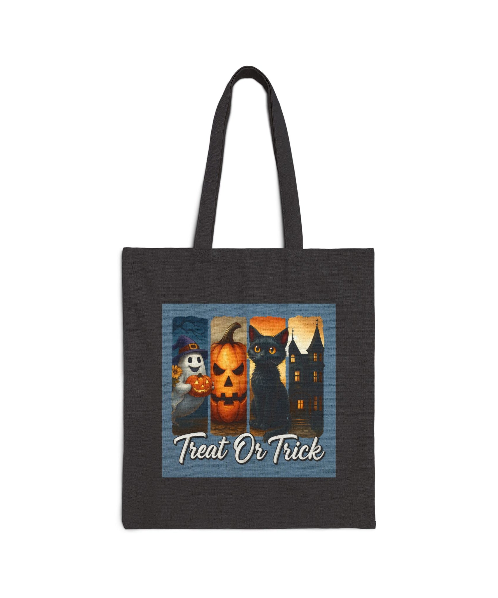 Halloween Tote Bag, Treat or Trick Cotton Bag, Spooky Season Reusable Shopper, Autumn Gift, Haunted House Tote, Cat Lover's Bag - Gallory Hive