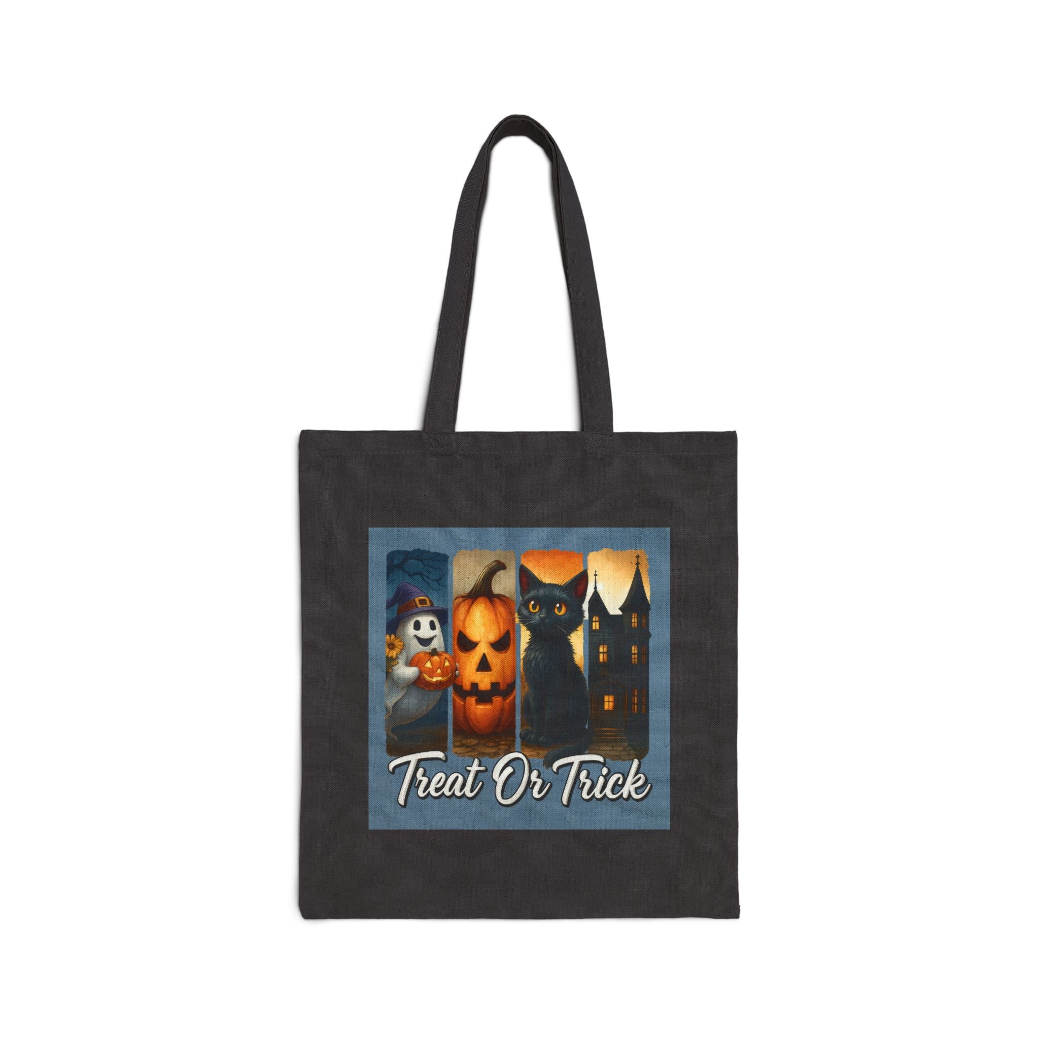 Halloween Tote Bag, Treat or Trick Cotton Bag, Spooky Season Reusable Shopper, Autumn Gift, Haunted House Tote, Cat Lover's Bag - Gallory Hive