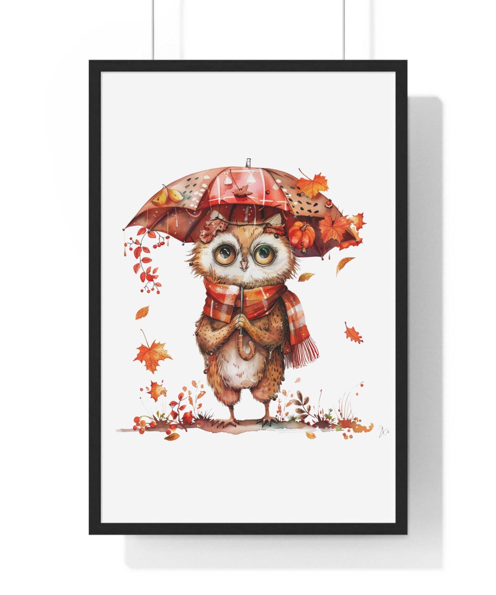 Autumn Owl with Umbrella – Framed Wall Art | Gallory Hive