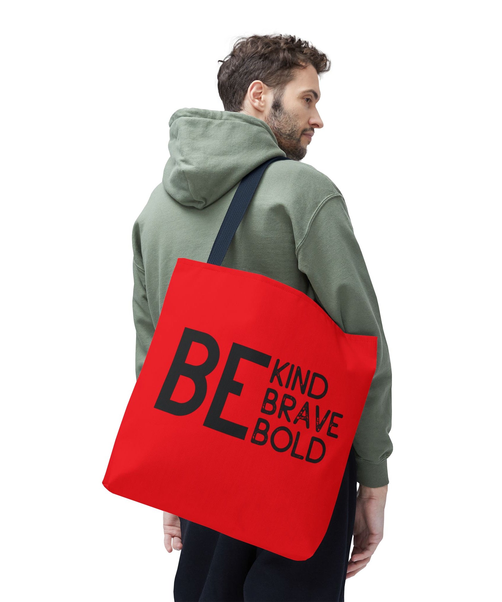 Inspirational Tote Bag - Be Kind Brave Bold - Eco-Friendly Carryall - Red