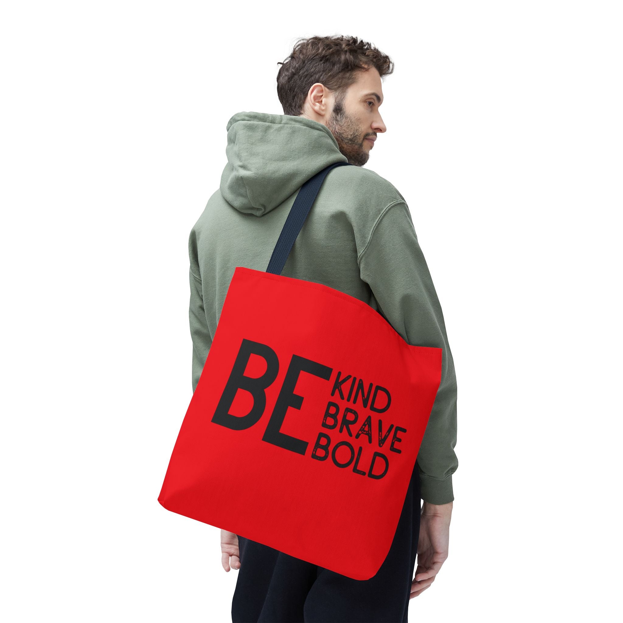 Inspirational Tote Bag - Be Kind Brave Bold - Eco-Friendly Carryall - Red