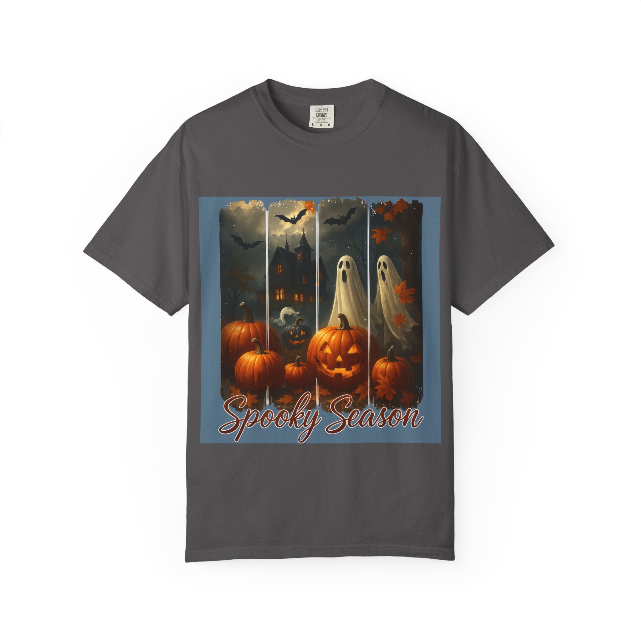 Spooky Season Unisex Halloween T-Shirt – Haunted House, Pumpkins & Ghosts Fall Design - Gallory Hive