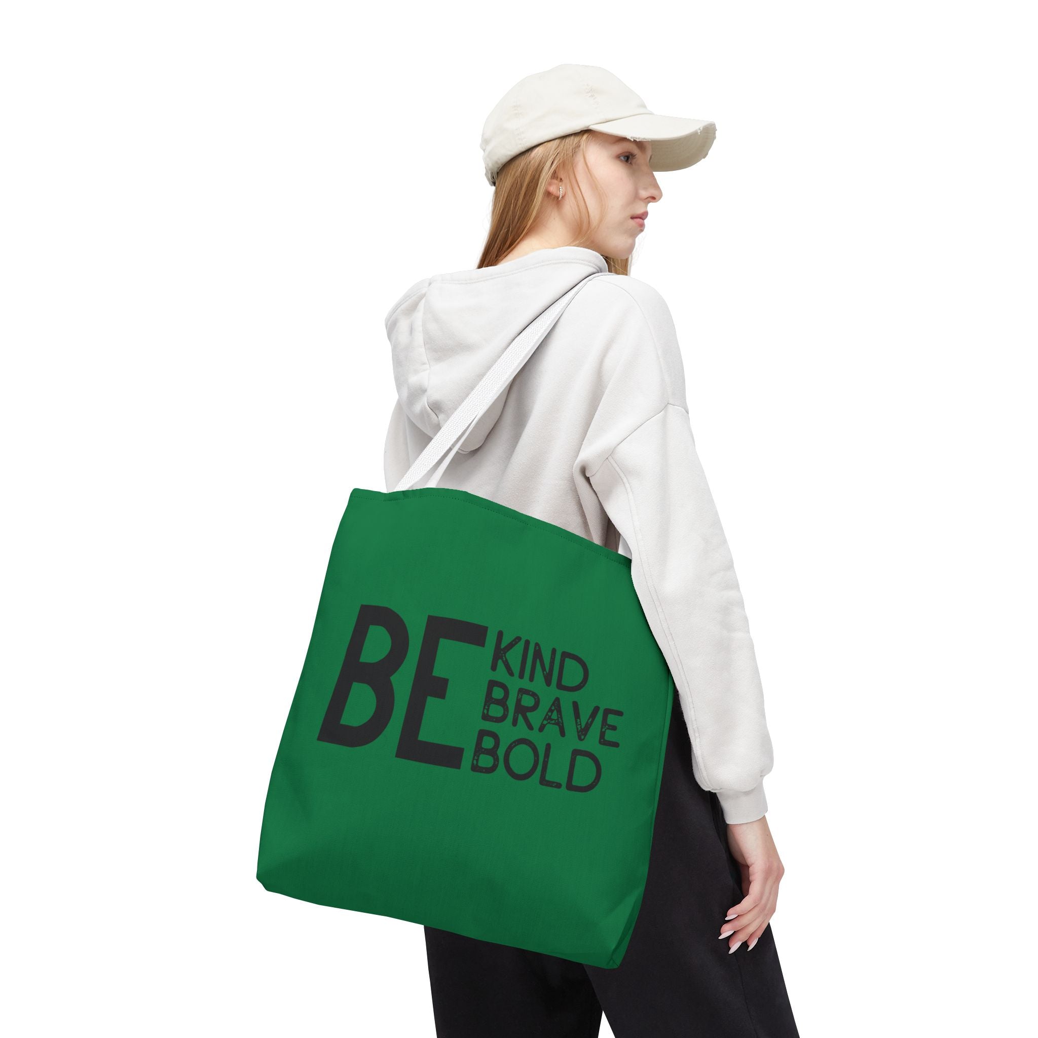 Inspirational Tote Bag - Be Kind Brave Bold - Eco-Friendly Carryall - Dark Green