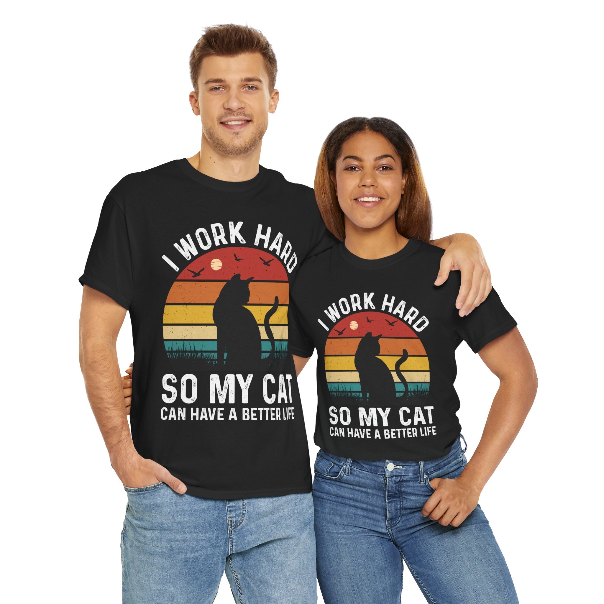 Retro Cat Lover Tee - Work Hard for My Pet