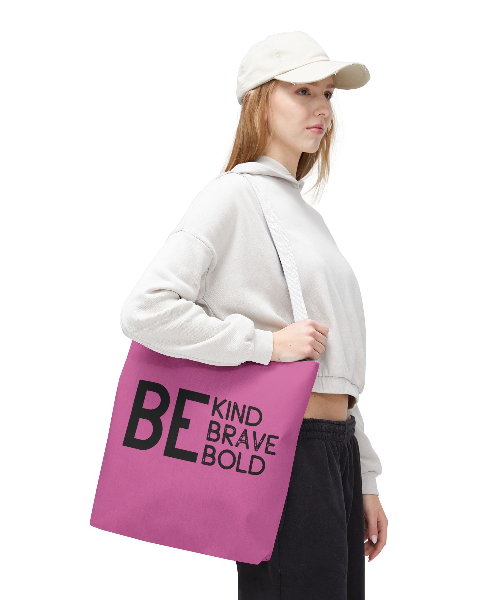 Inspirational Tote Bag - Be Kind Brave Bold - Eco-Friendly Carryall - Light Pink