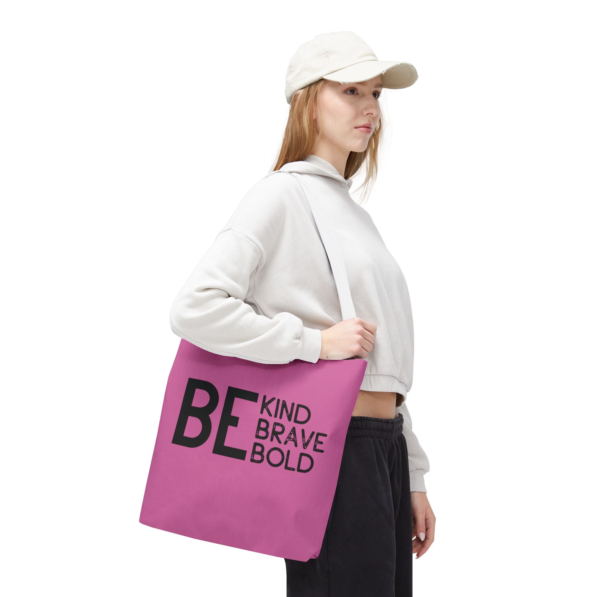 Inspirational Tote Bag - Be Kind Brave Bold - Eco-Friendly Carryall - Light Pink