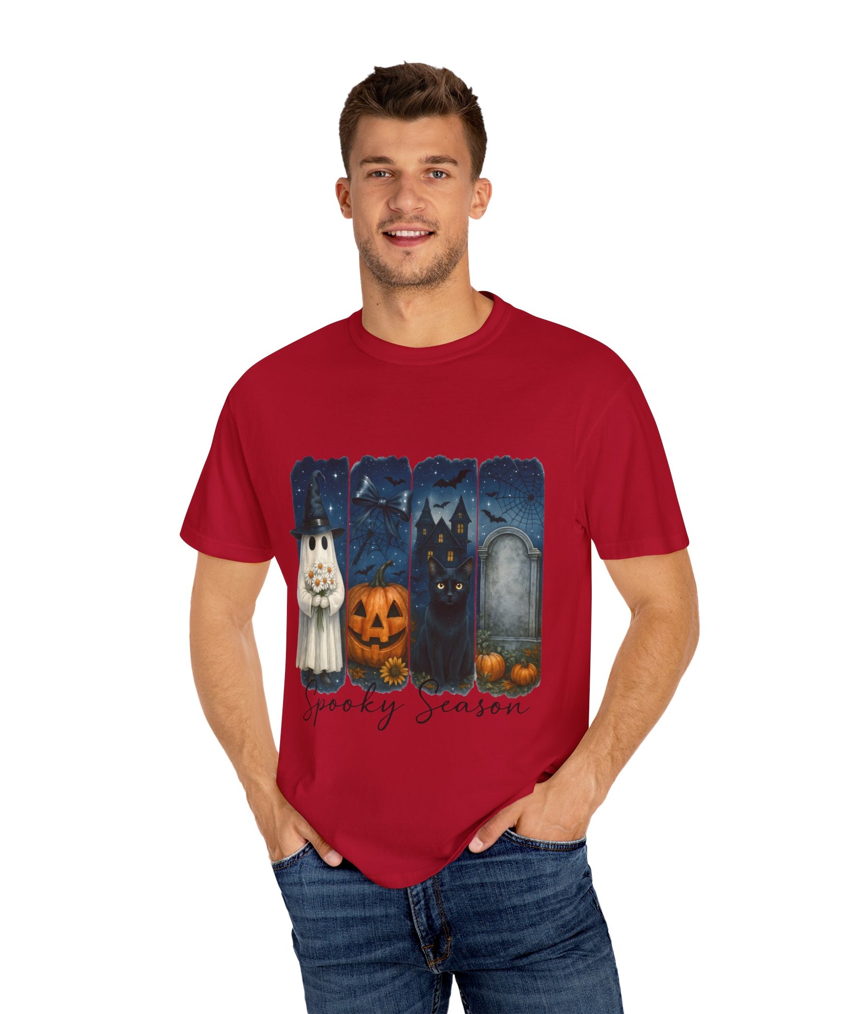 Spooky Season Halloween T-Shirt – Ghost, Black Cat, Pumpkin & Haunted House Design - Gallory Hive