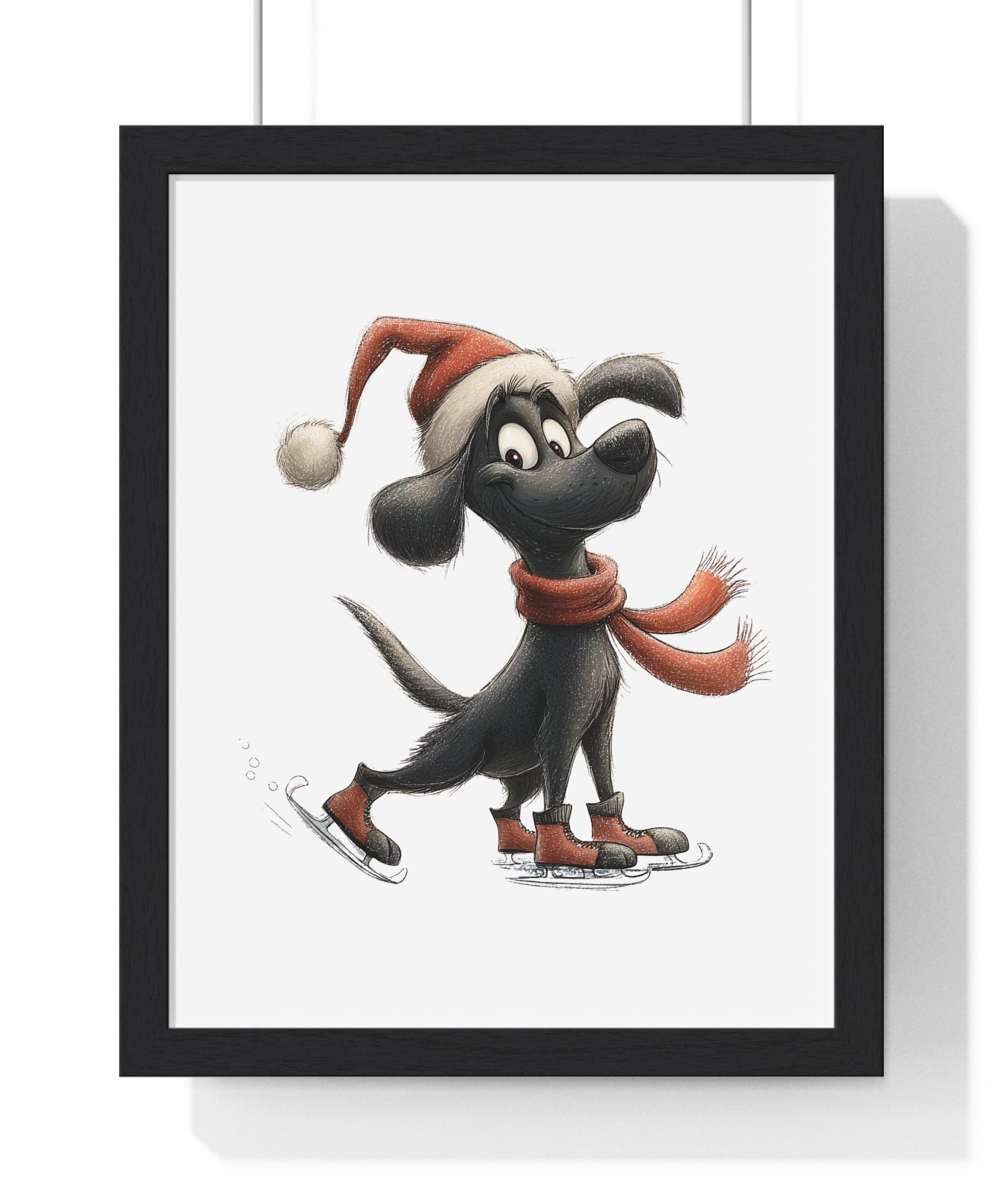 Skating Santa Pup – Wooden Wall Frame Festive Dog Holiday Decor