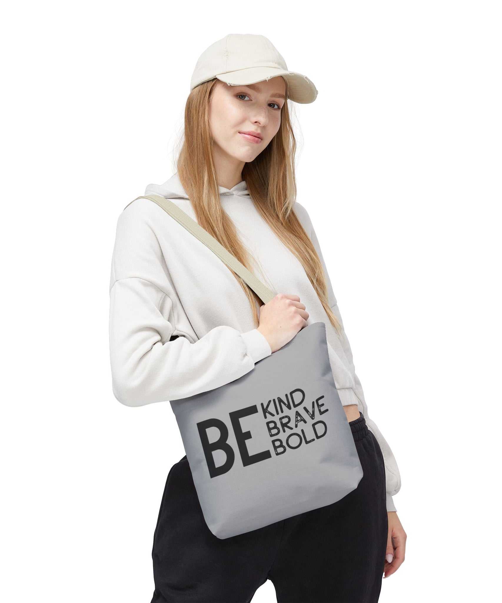 Inspirational Tote Bag - Be Kind Brave Bold - Eco-Friendly Carryall - Light Grey