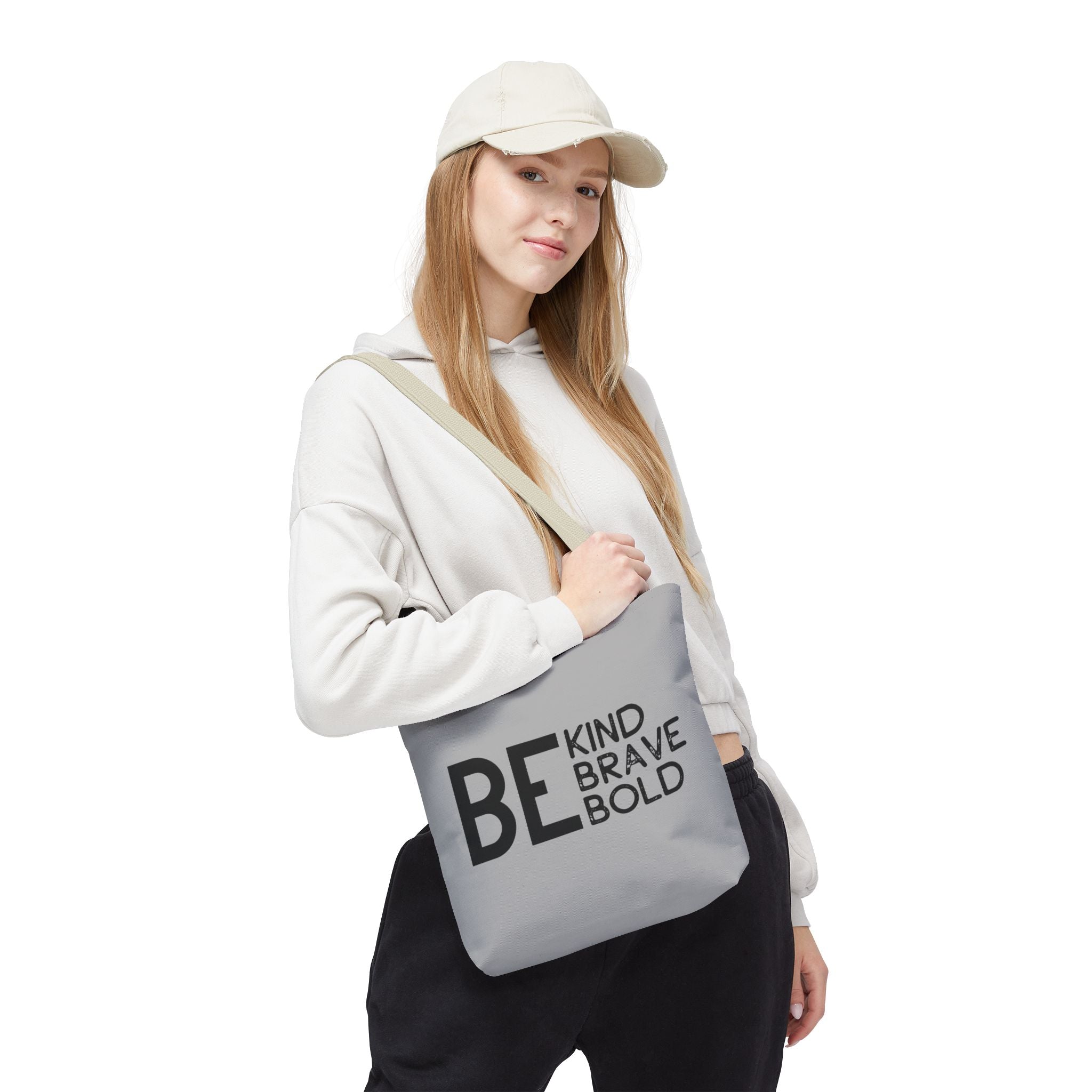 Inspirational Tote Bag - Be Kind Brave Bold - Eco-Friendly Carryall - Light Grey
