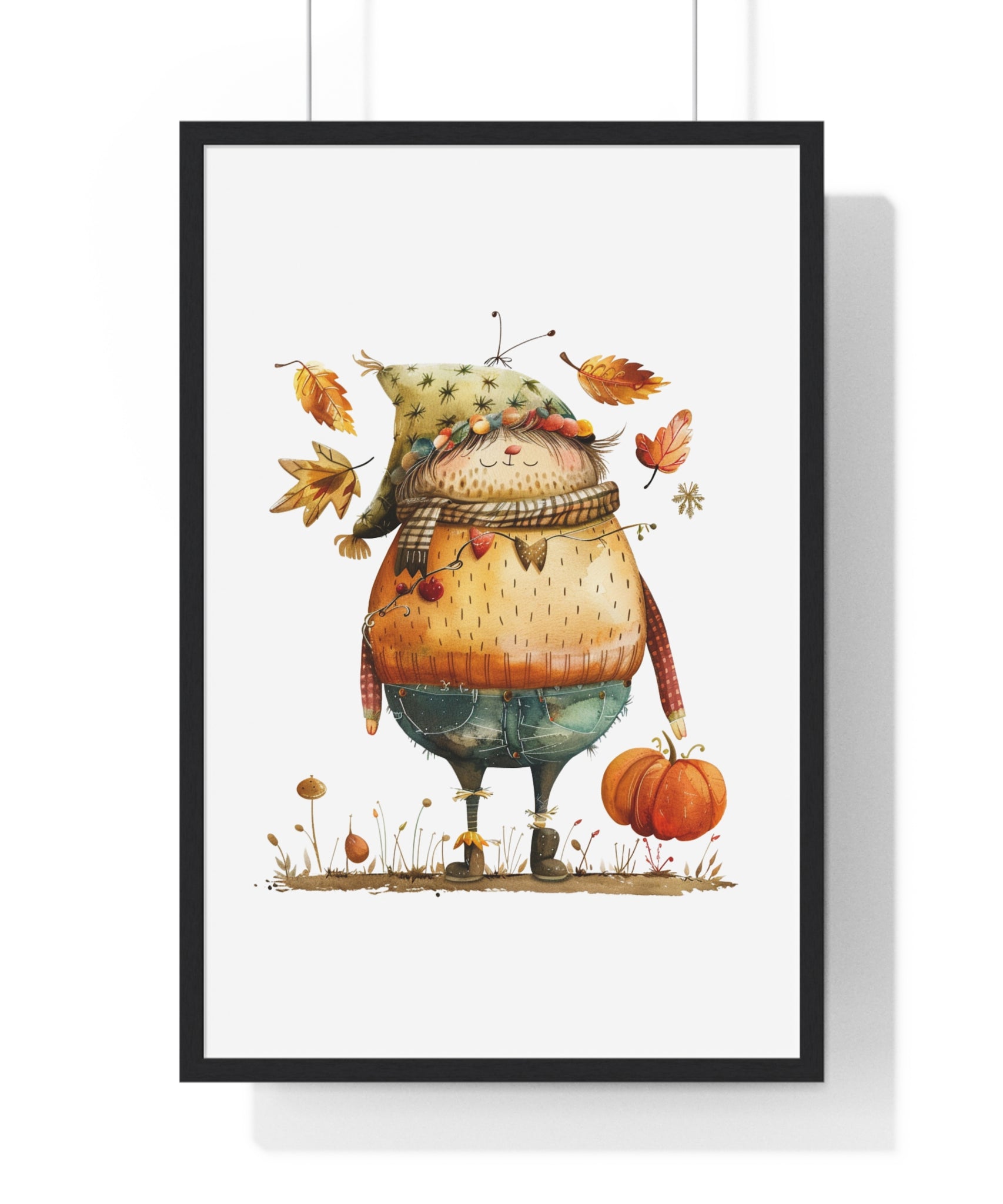 Cozy Harvest Friend – Whimsical Autumn Framed Wall Art